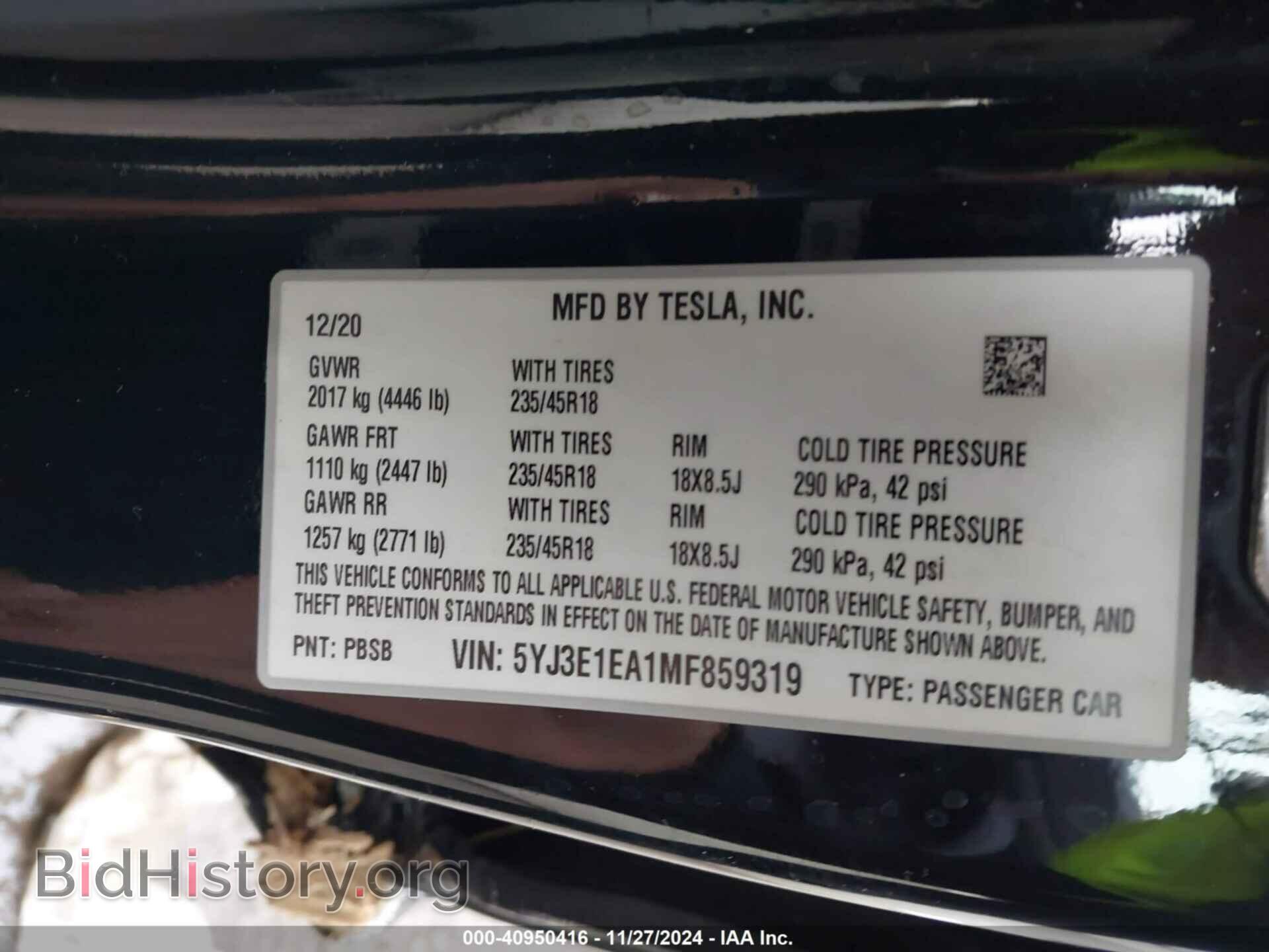 2021 TESLA MODEL 3 - VIN: 5YJ3E1EA1MF859319 - Фото 9