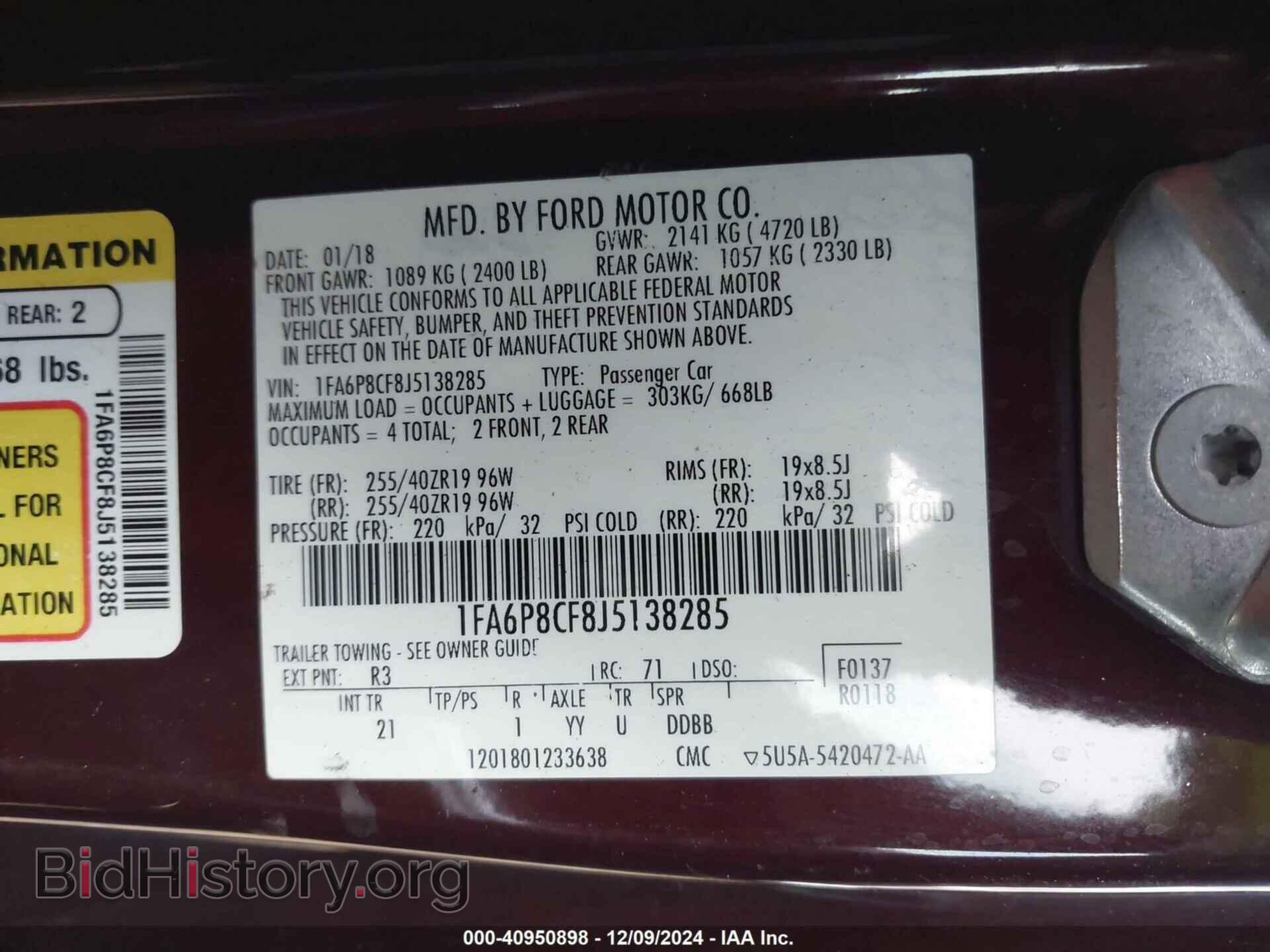 2018 FORD MUSTANG - VIN: 1FA6P8CF8J5138285 - Фото 9
