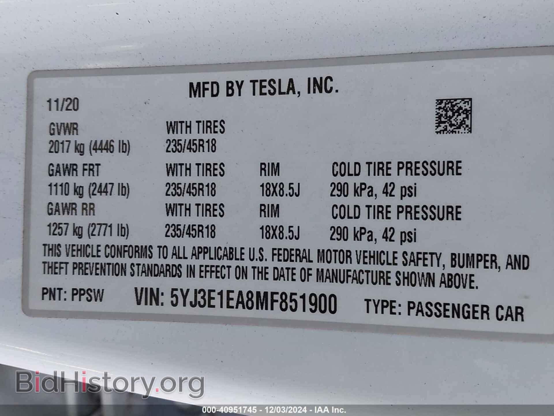 2021 TESLA MODEL 3 - VIN: 5YJ3E1EA8MF851900 - Фото 9