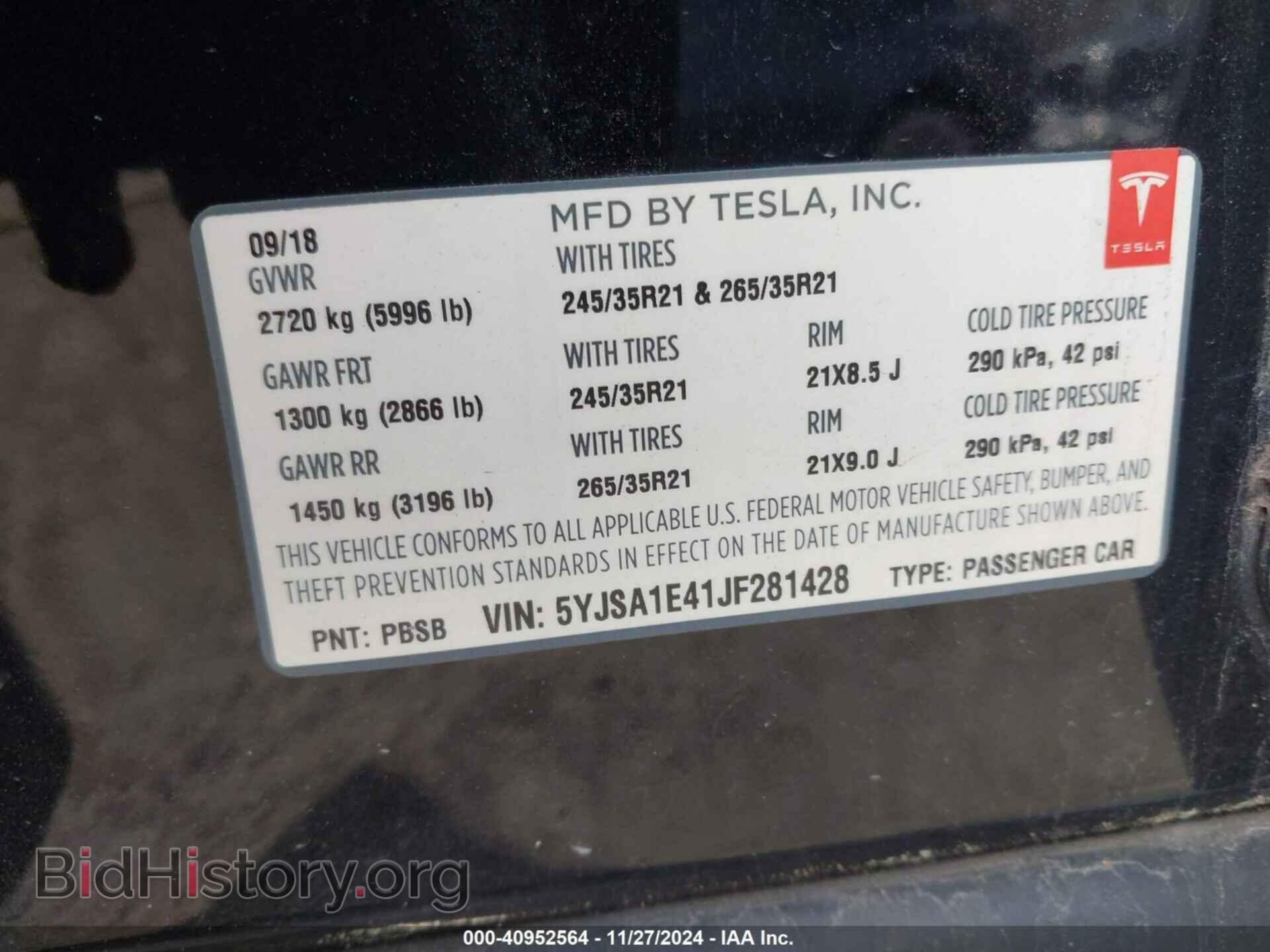 2018 TESLA MODEL S - VIN: 5YJSA1E41JF281428 - Photo 9