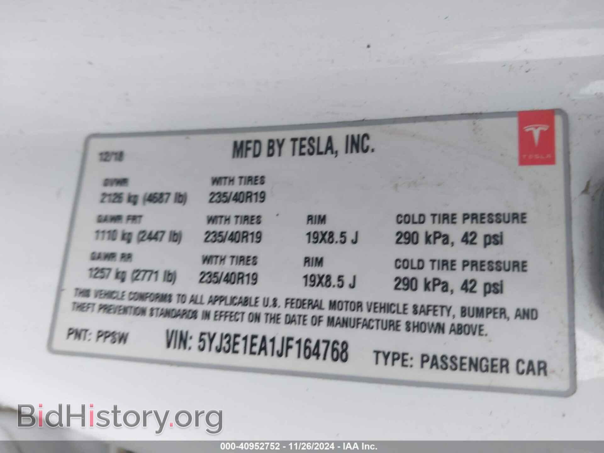2018 TESLA MODEL 3 - VIN: 5YJ3E1EA1JF164768 - Фото 9