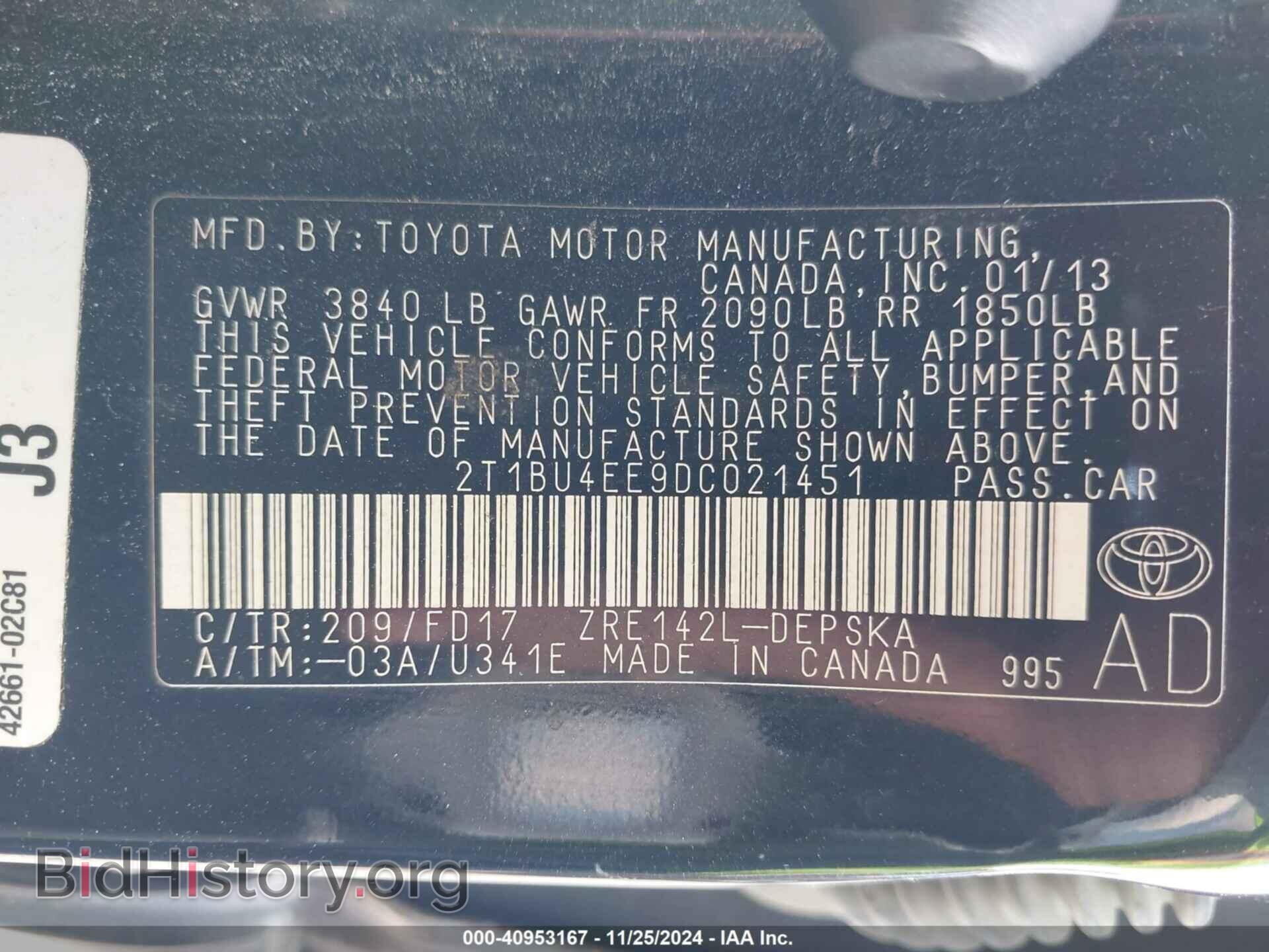 2013 TOYOTA COROLLA - VIN: 2T1BU4EE9DC021451 - Фото 9