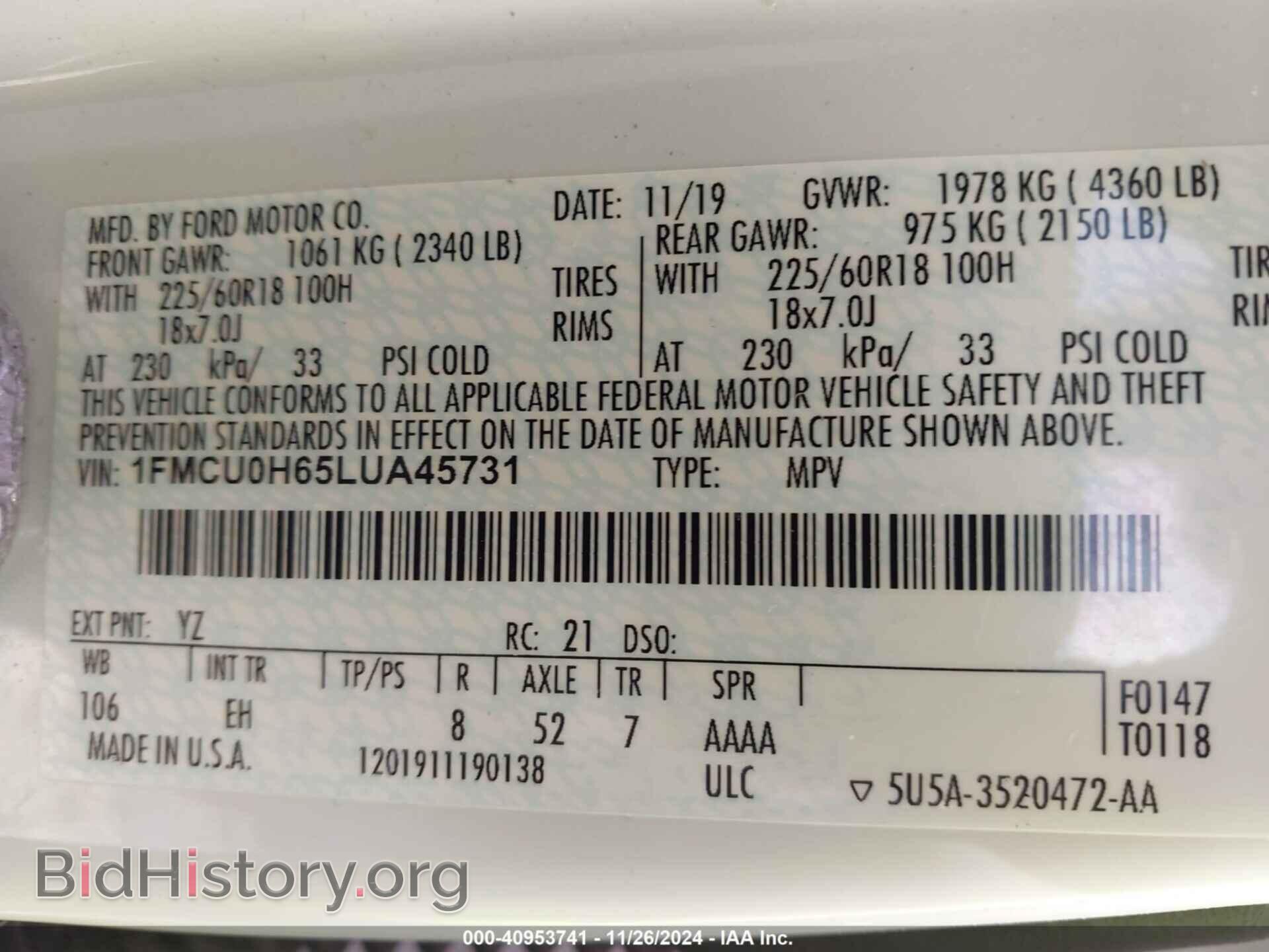 2020 FORD ESCAPE - VIN: 1FMCU0H65LUA45731 - Photo 9