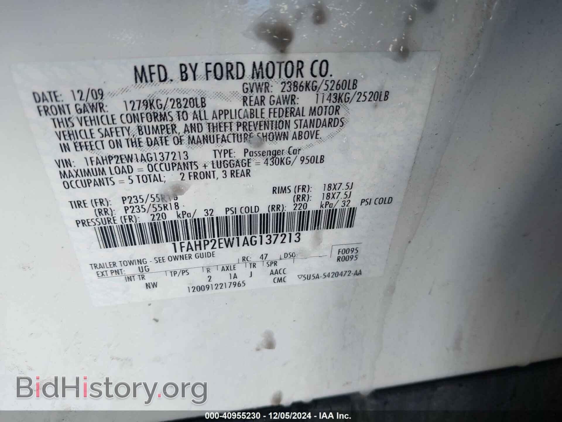 2010 FORD TAURUS - VIN: 1FAHP2EW1AG137213 - Фото 9