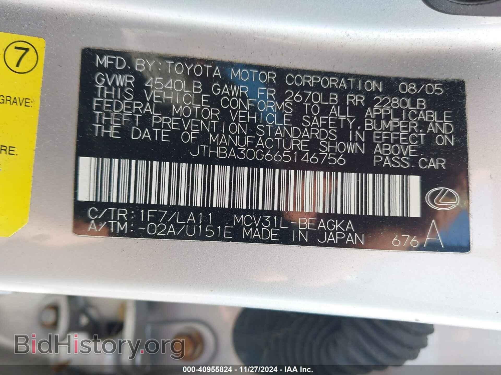 2006 LEXUS ES 330 - VIN: JTHBA30G665146756 - Photo 9