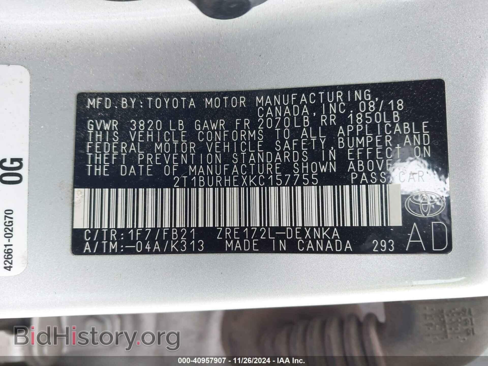 2019 TOYOTA COROLLA - VIN: 2T1BURHEXKC157755 - Фото 9