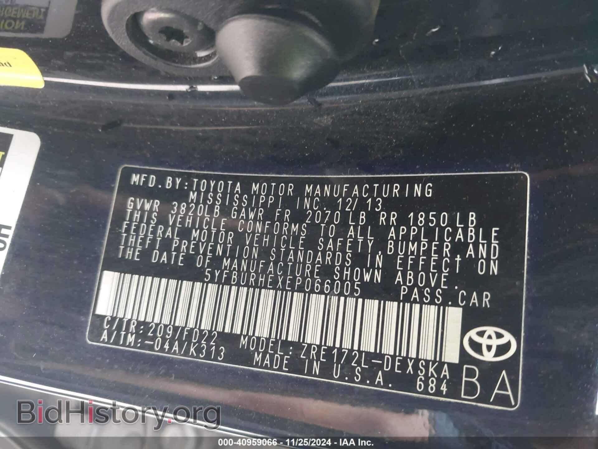 2014 TOYOTA COROLLA - VIN: 5YFBURHEXEP066005 - Фото 9
