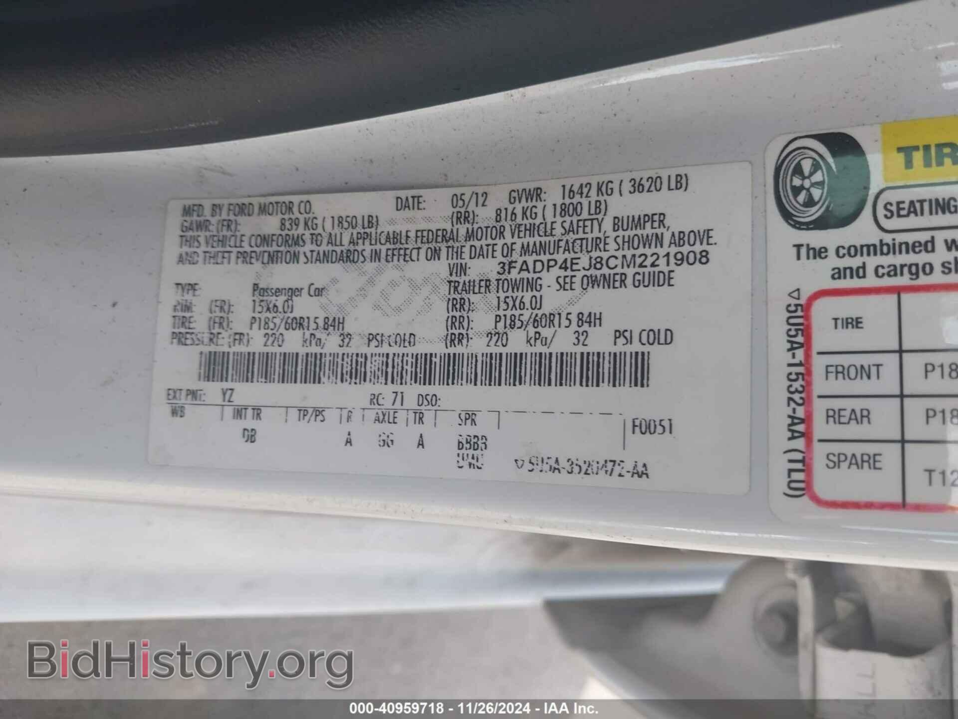 2012 FORD FIESTA - VIN: 3FADP4EJ8CM221908 - Фото 9