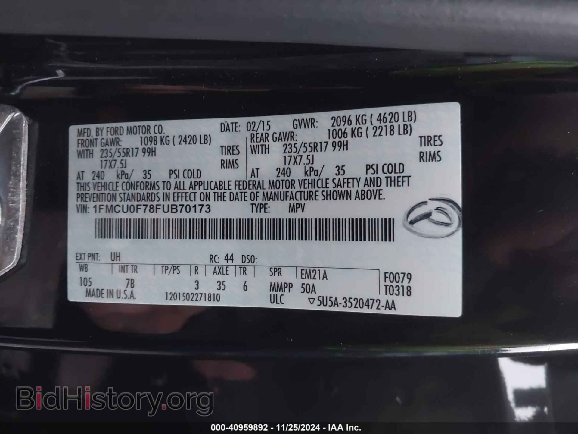 2015 FORD ESCAPE - VIN: 1FMCU0F78FUB70173 - Photo 9