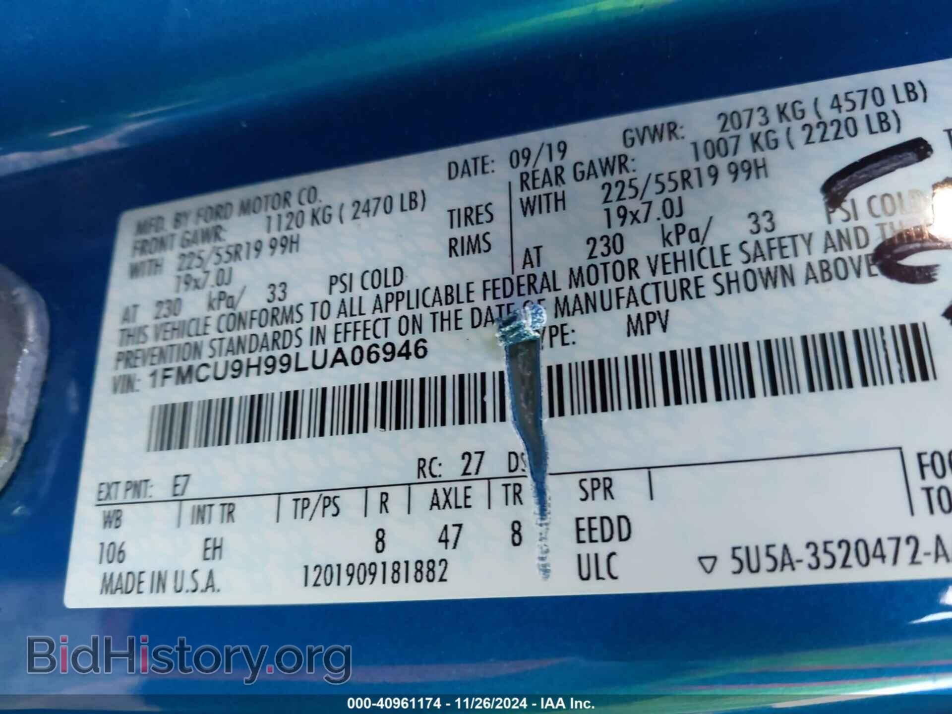 2020 FORD ESCAPE - VIN: 1FMCU9H99LUA06946 - Photo 9
