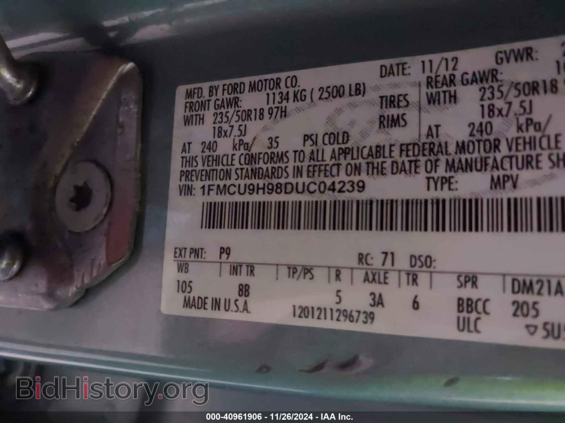 2013 FORD ESCAPE - VIN: 1FMCU9H98DUC04239 - Фото 9
