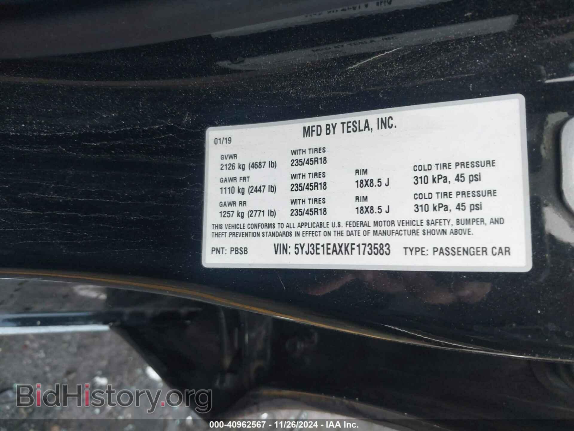 2019 TESLA MODEL 3 - VIN: 5YJ3E1EAXKF173583 - Фото 9