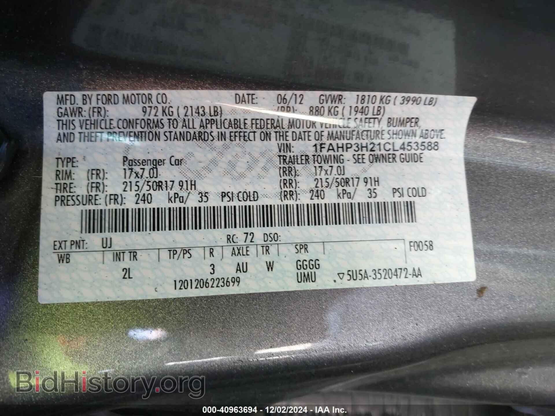 2012 FORD FOCUS - VIN: 1FAHP3H21CL453588 - Фото 9
