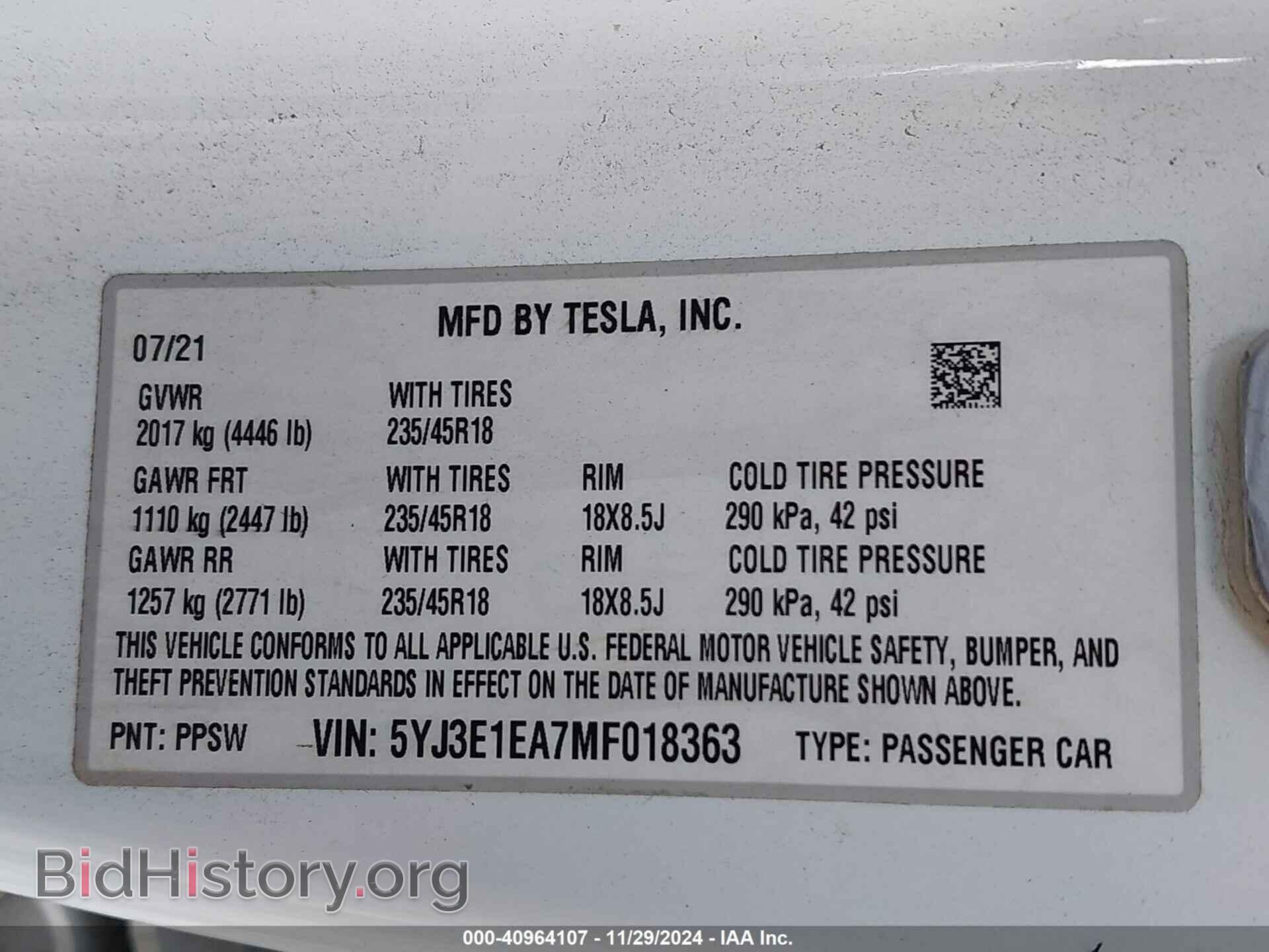2021 TESLA MODEL 3 - VIN: 5YJ3E1EA7MF018363 - Фото 9