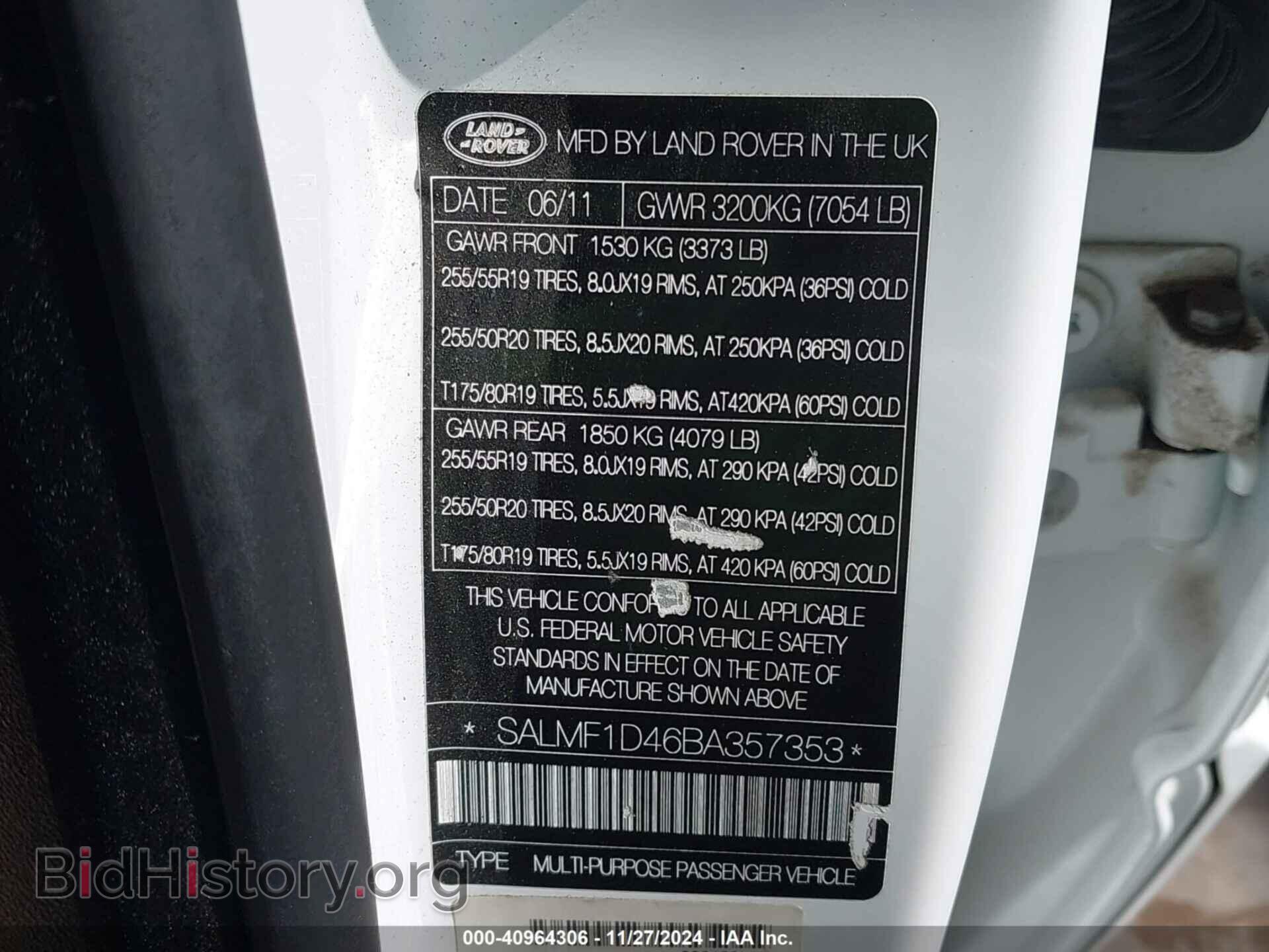 2011 LAND ROVER RANGE ROVER - VIN: SALMF1D46BA357353 - Фото 9