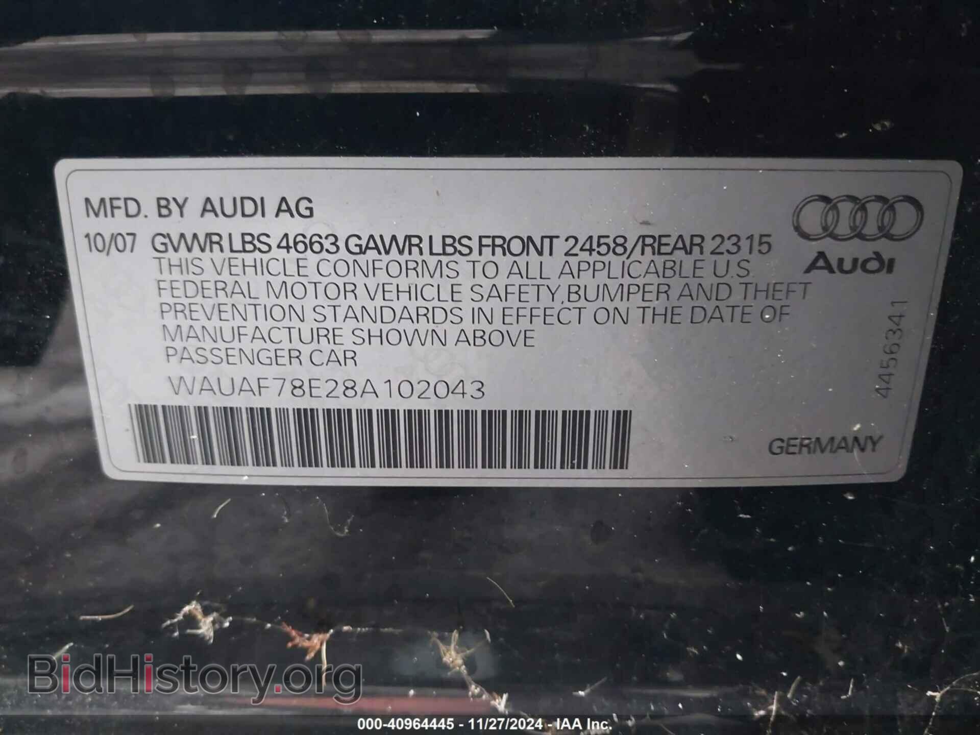 2008 AUDI A4 - VIN: WAUAF78E28A102043 - Фото 9