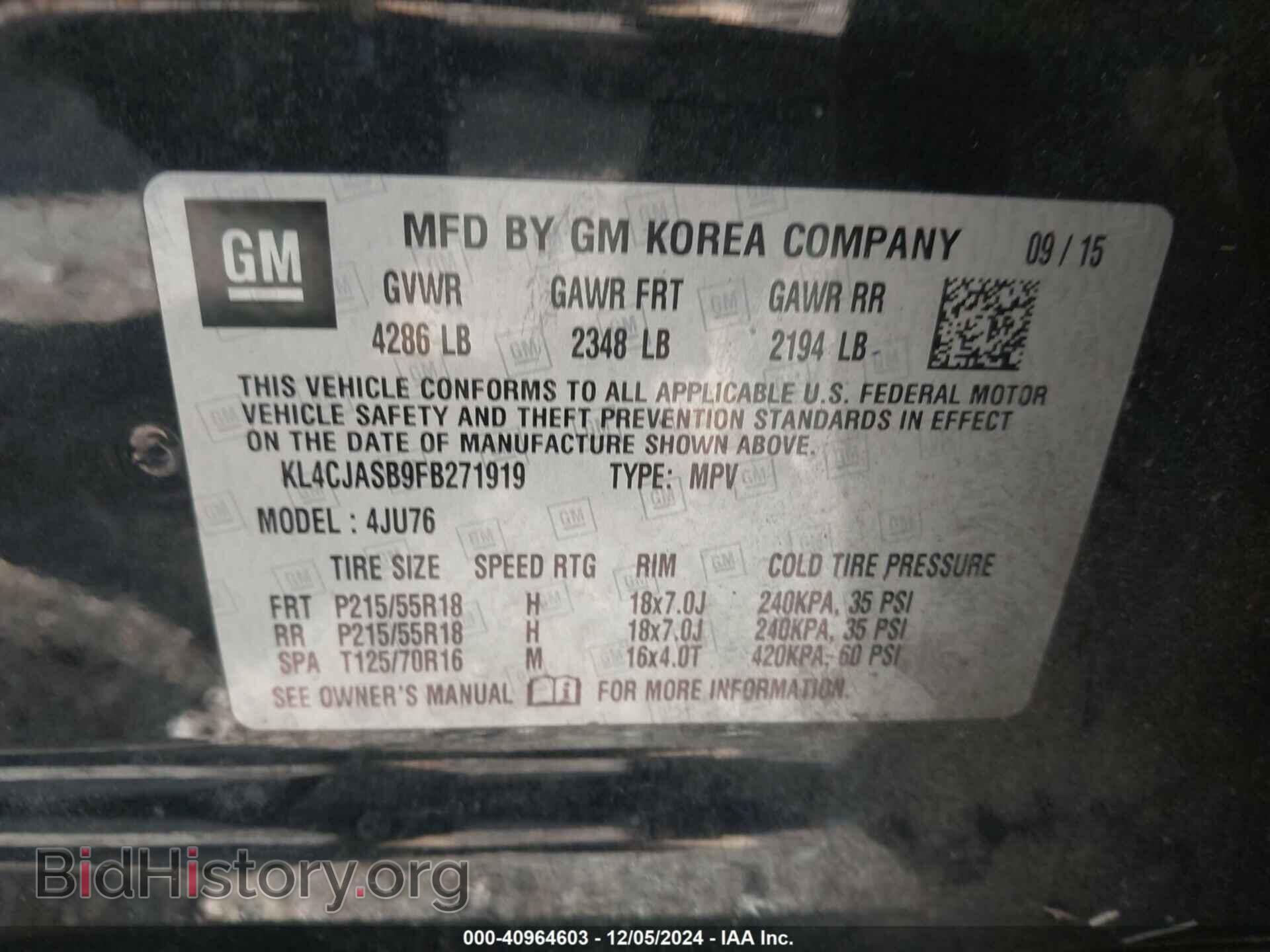 2015 BUICK ENCORE - VIN: KL4CJASB9FB271919 - Photo 9