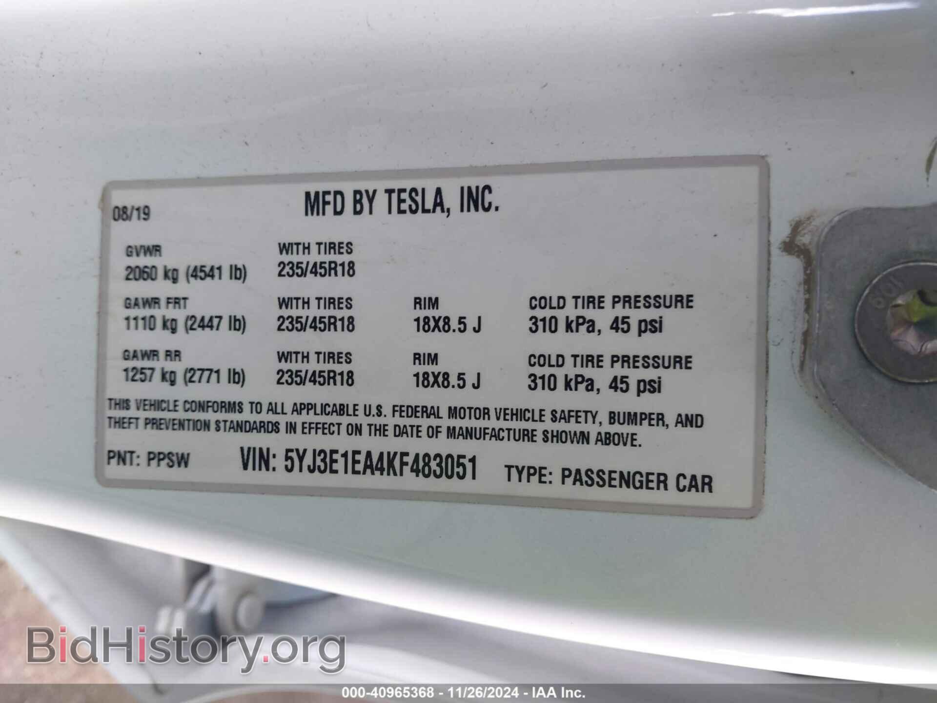 2019 TESLA MODEL 3 - VIN: 5YJ3E1EA4KF483051 - Photo 9