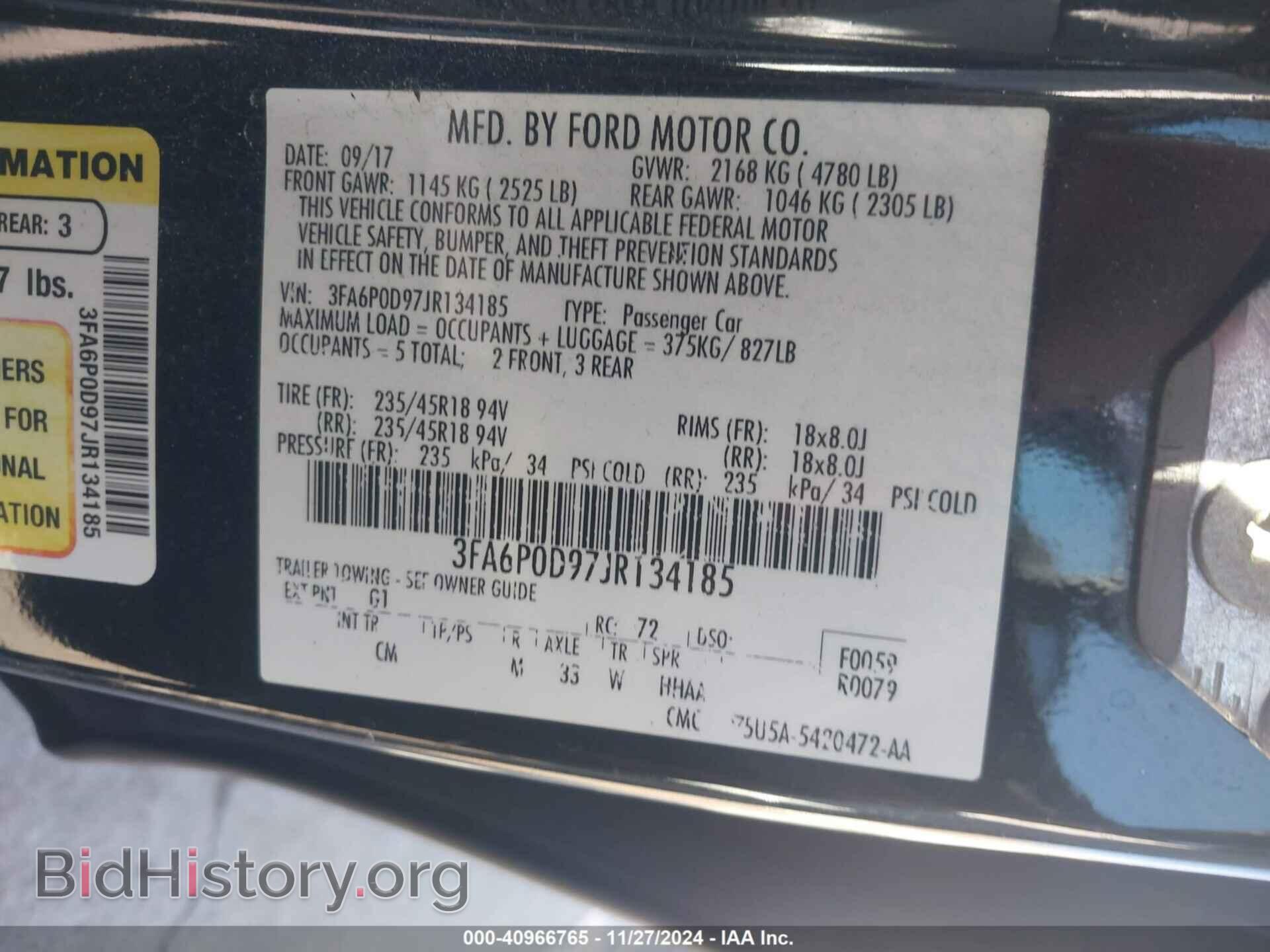 2018 FORD FUSION - VIN: 3FA6P0D97JR134185 - Фото 9