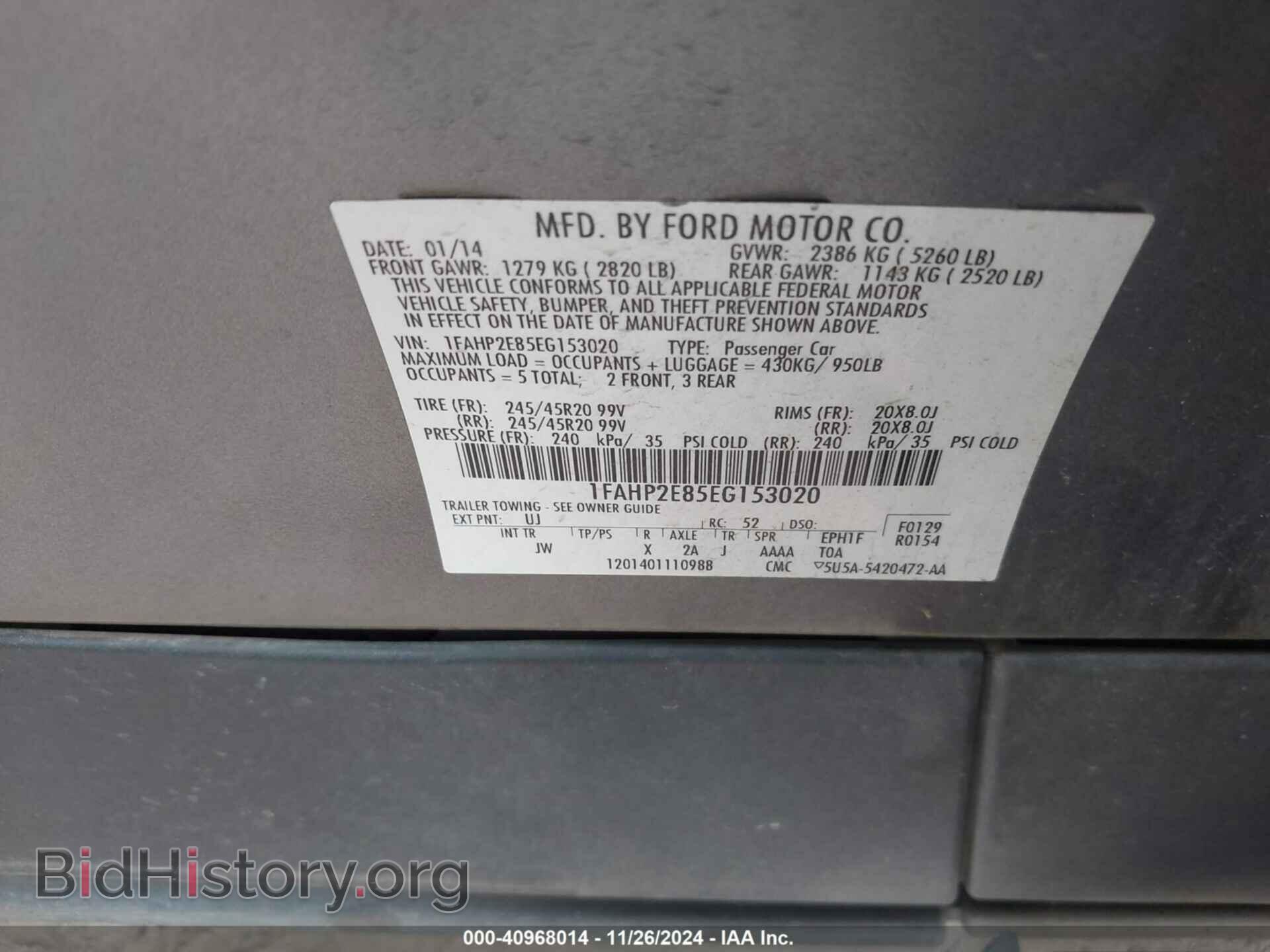2014 FORD TAURUS - VIN: 1FAHP2E85EG153020 - Фото 9