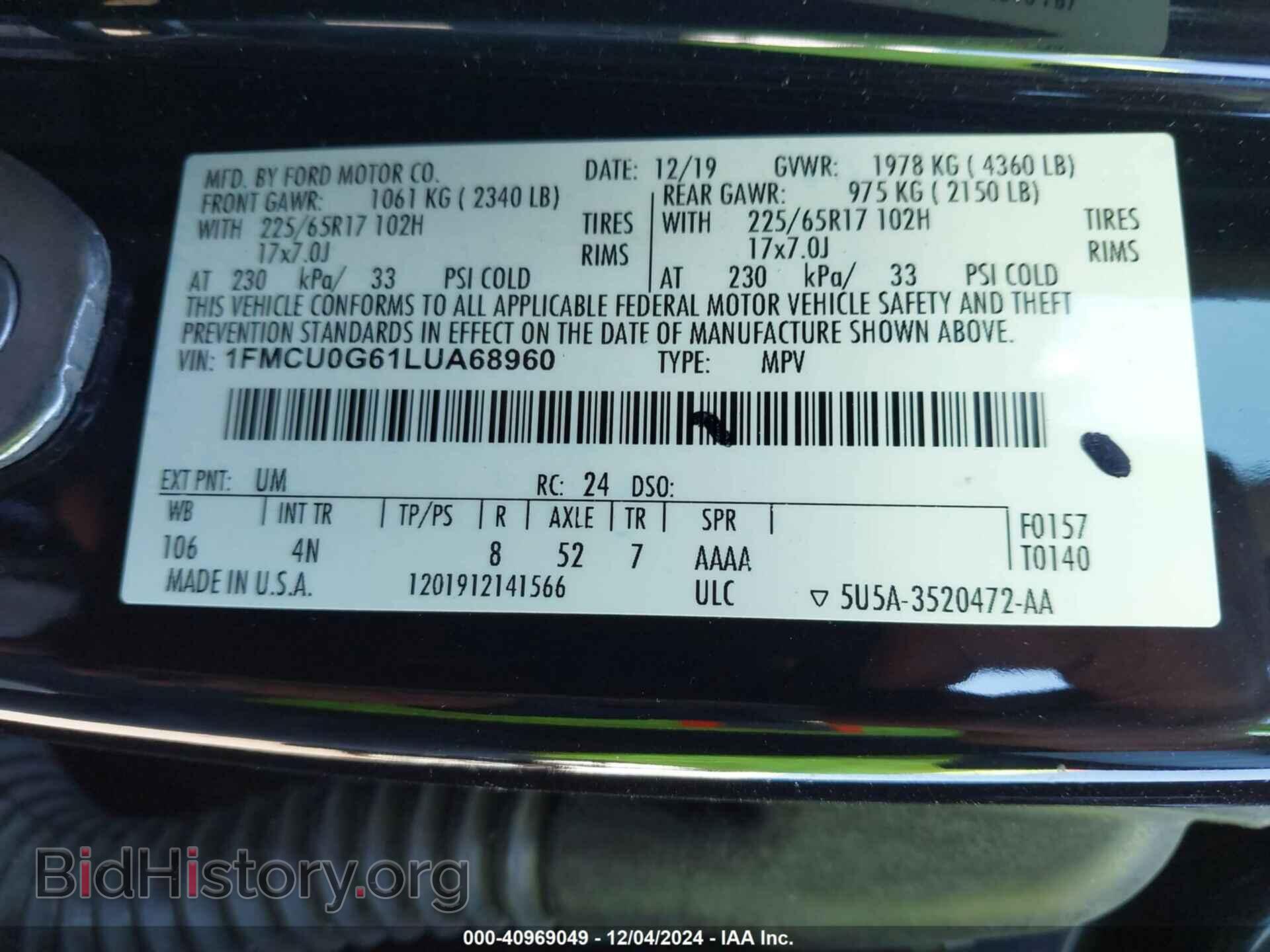 2020 FORD ESCAPE - VIN: 1FMCU0G61LUA68960 - Photo 9