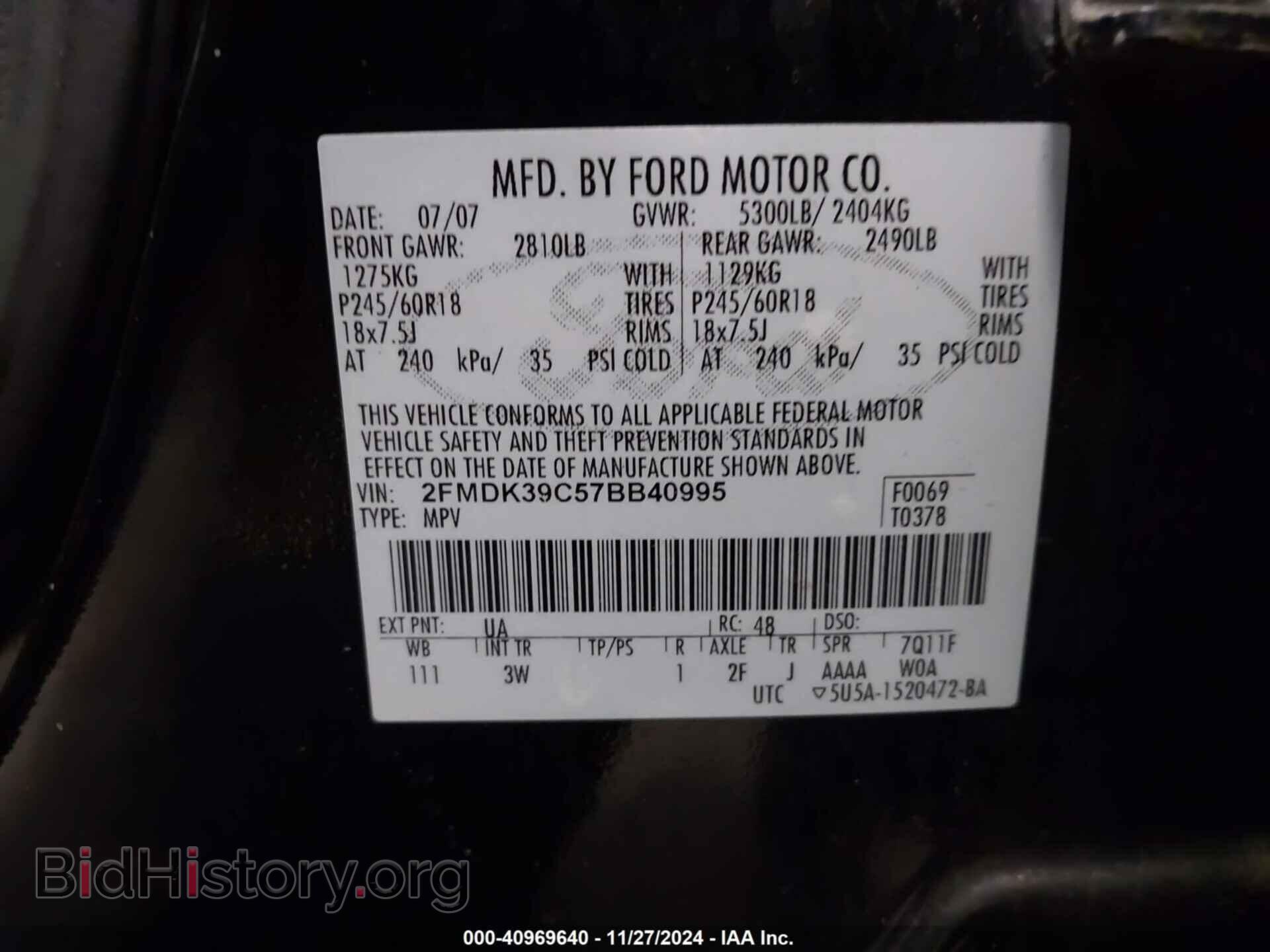 2007 FORD EDGE - VIN: 2FMDK39C57BB40995 - Photo 9