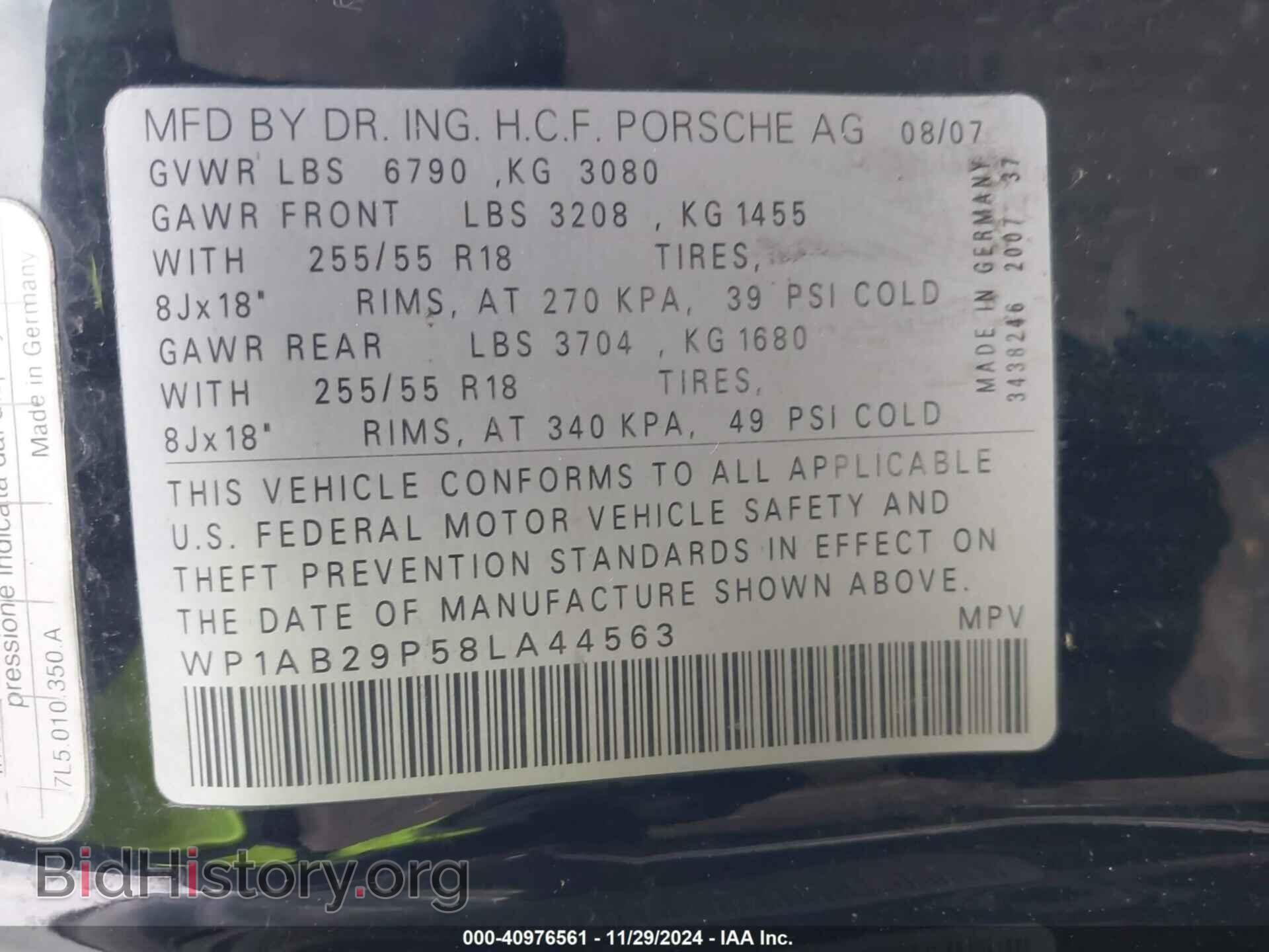 2008 PORSCHE CAYENNE - VIN: WP1AB29P58LA44563 - Фото 9