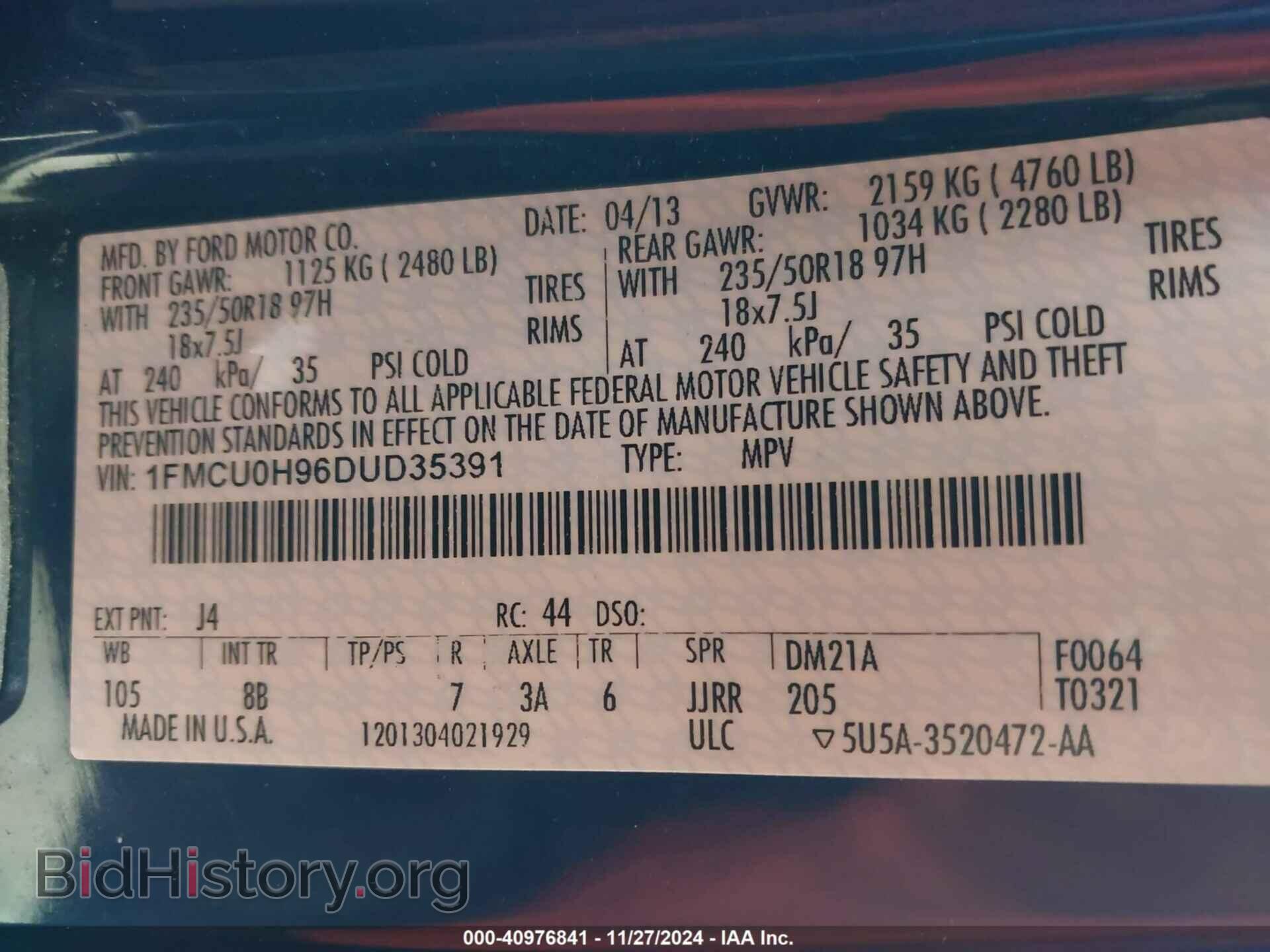 2013 FORD ESCAPE - VIN: 1FMCU0H96DUD35391 - Фото 9