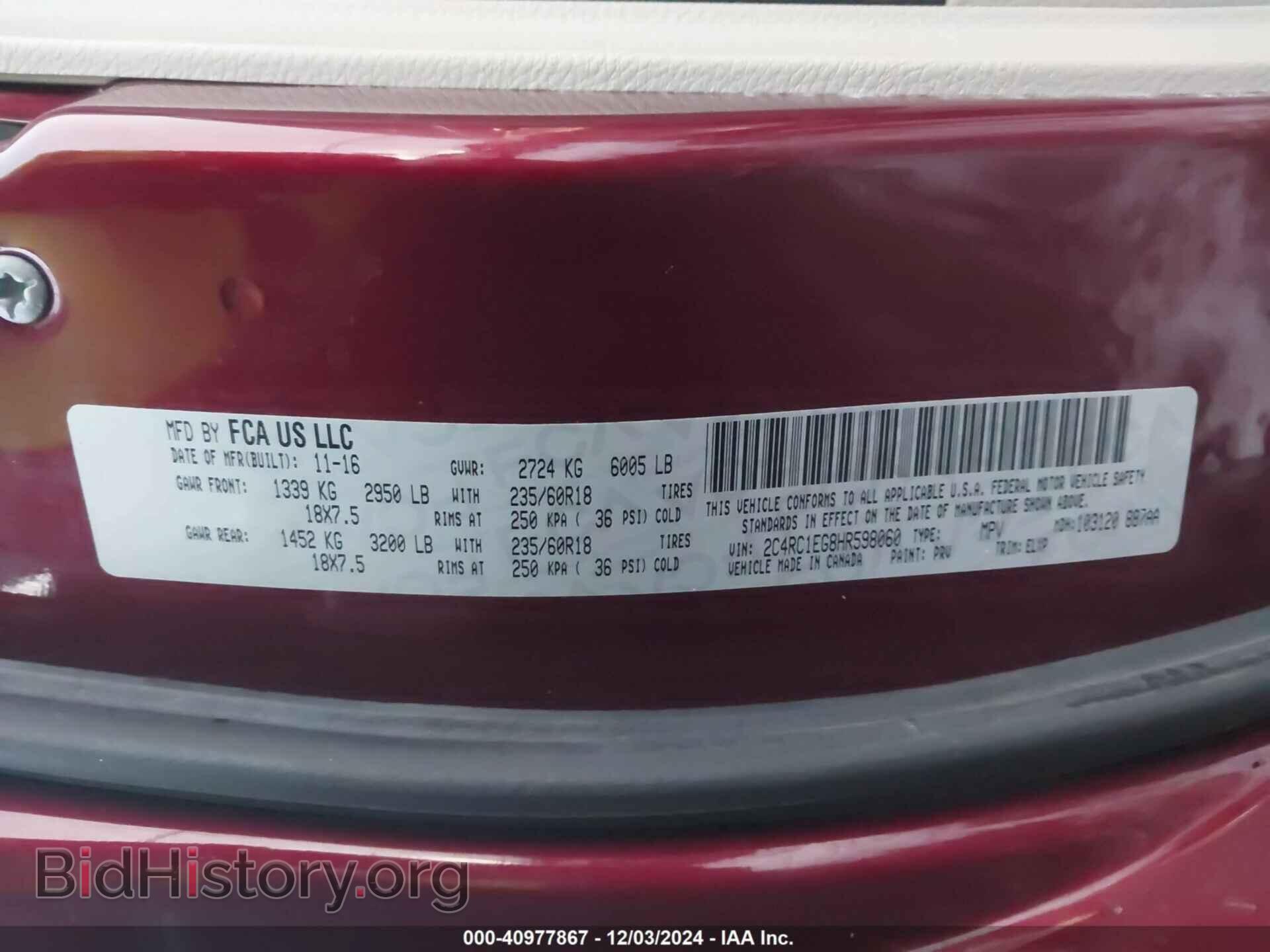 2017 CHRYSLER PACIFICA - VIN: 2C4RC1EG8HR598060 - Photo 9