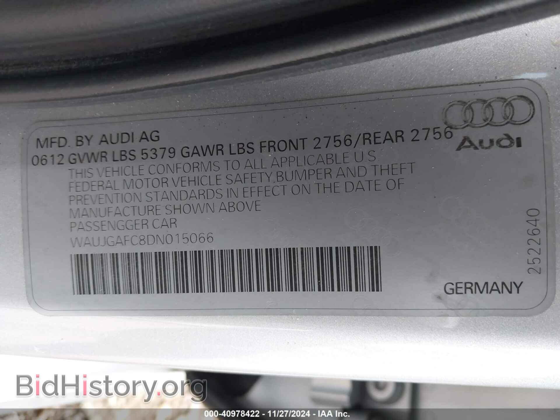 2013 AUDI A6 - VIN: WAUJGAFC8DN015066 - Фото 9