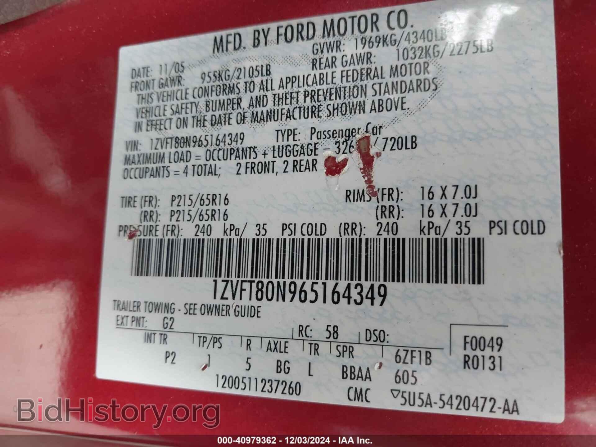2006 FORD MUSTANG - VIN: 1ZVFT80N965164349 - Фото 9