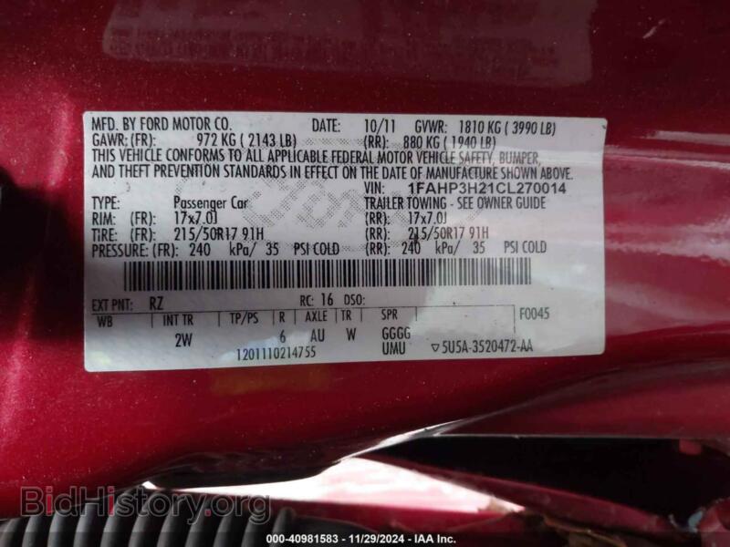 2012 Ford FOCUS (VIN 1FAHP3H21CL270014) — photo 9 of 11