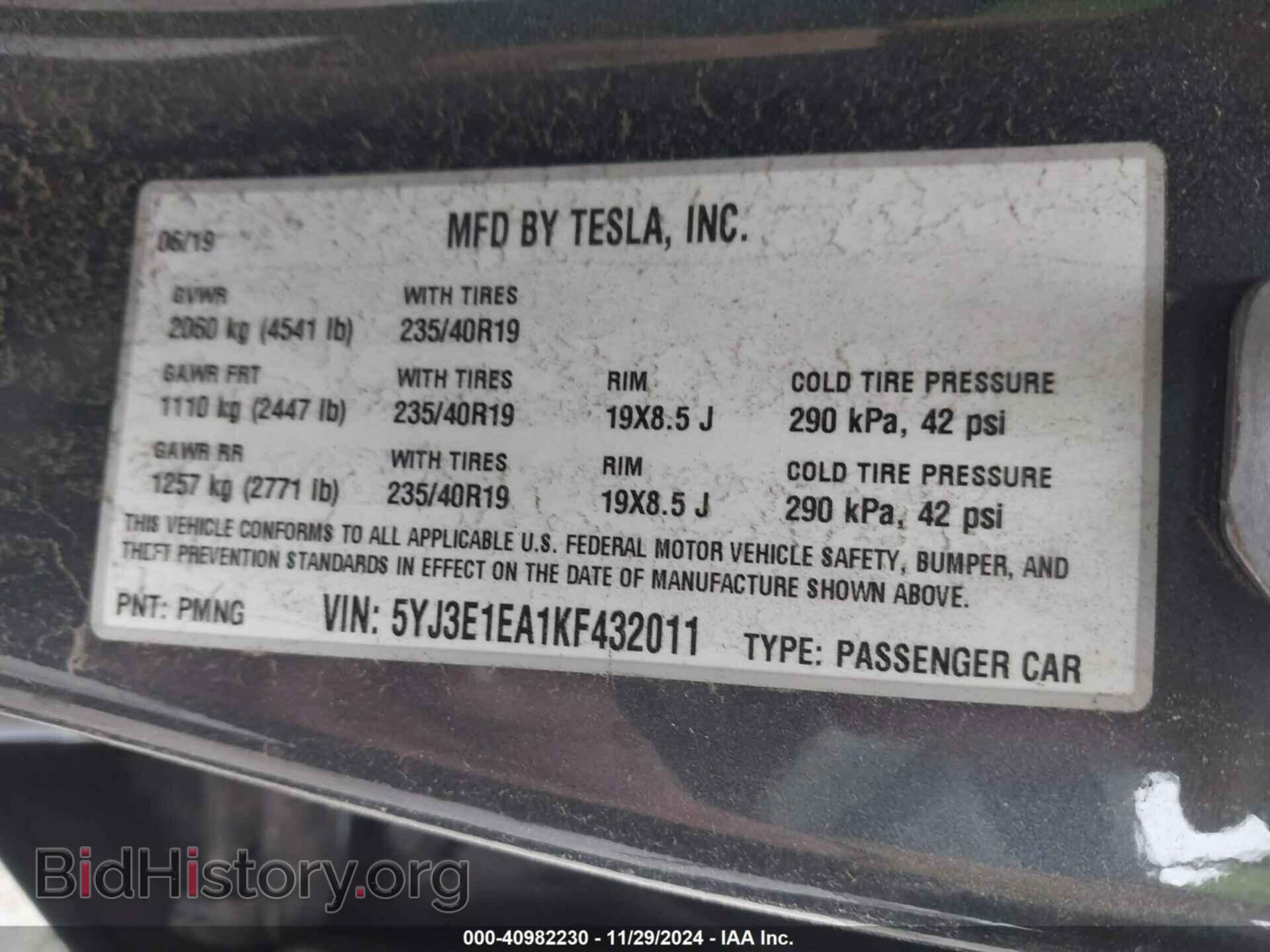 2019 TESLA MODEL 3 - VIN: 5YJ3E1EA1KF432011 - Фото 9