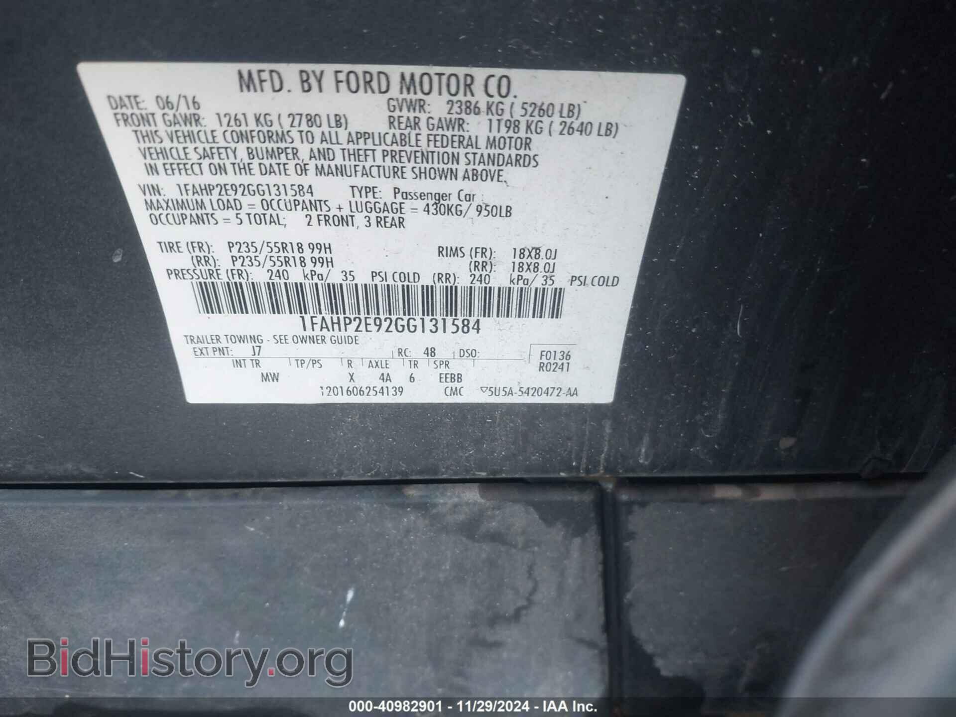 2016 FORD TAURUS - VIN: 1FAHP2E92GG131584 - Фото 9