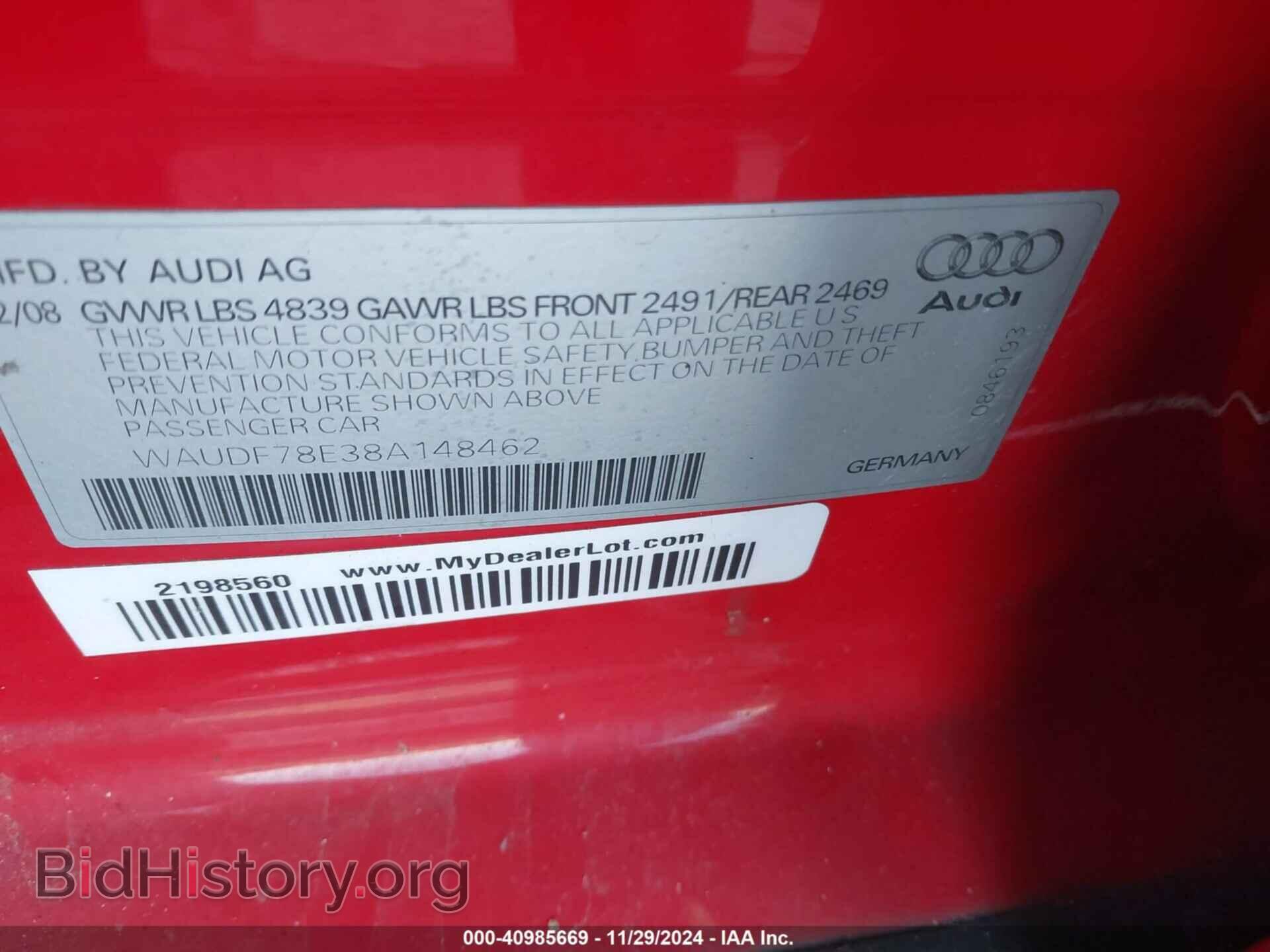 2008 AUDI A4 - VIN: WAUDF78E38A148462 - Фото 9