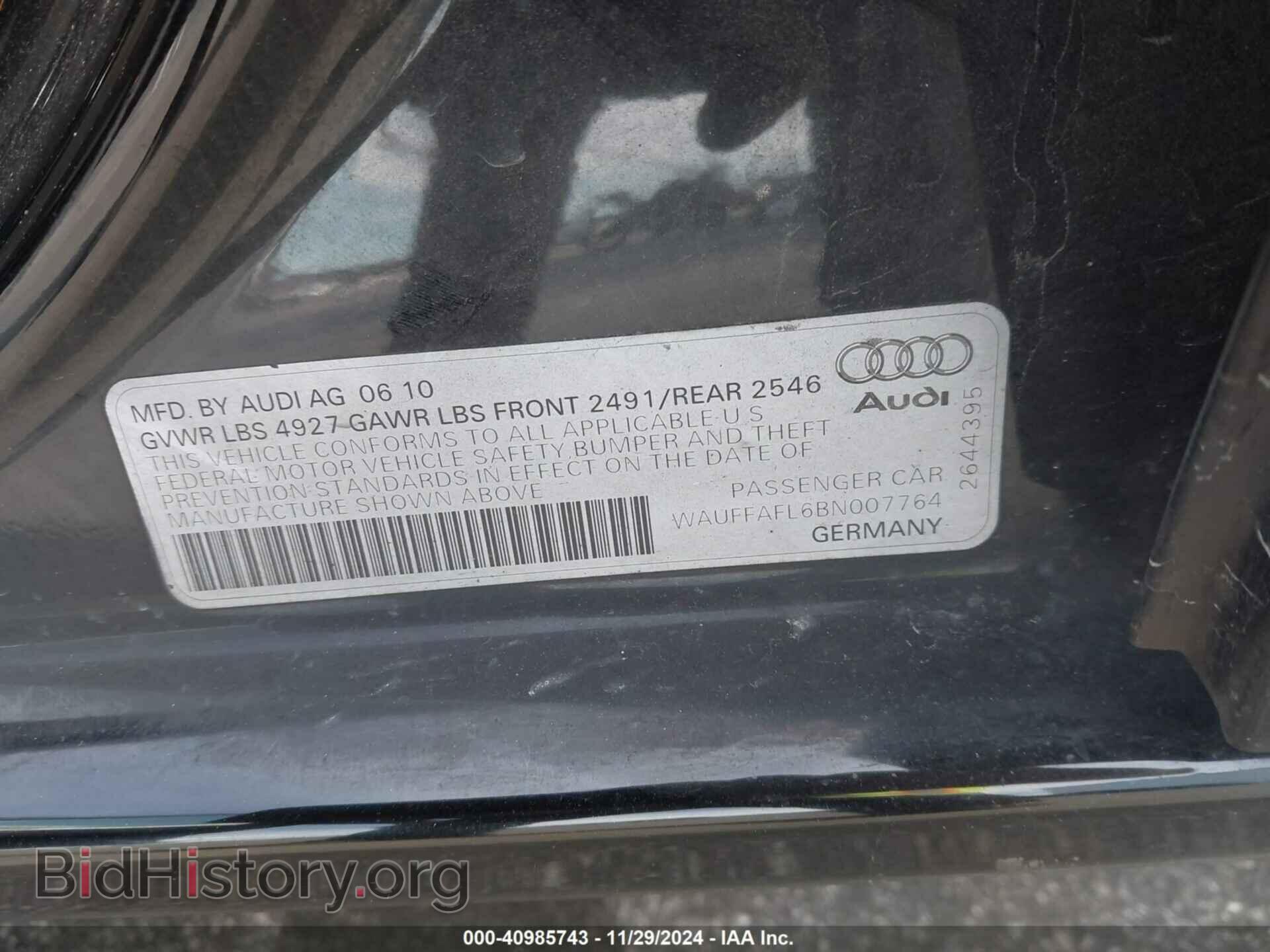 2011 AUDI A4 - VIN: WAUFFAFL6BN007764 - Фото 9