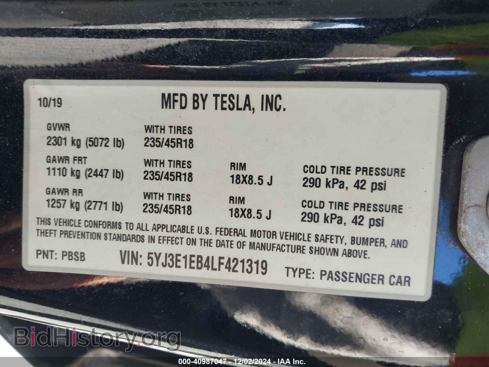 2020 TESLA MODEL 3 - VIN: 5YJ3E1EB4LF421319 - Фото 9