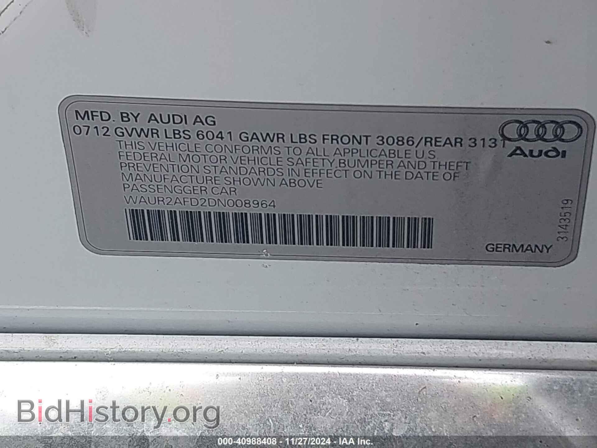 2013 AUDI A8 L - VIN: WAUR2AFD2DN008964 - Фото 9
