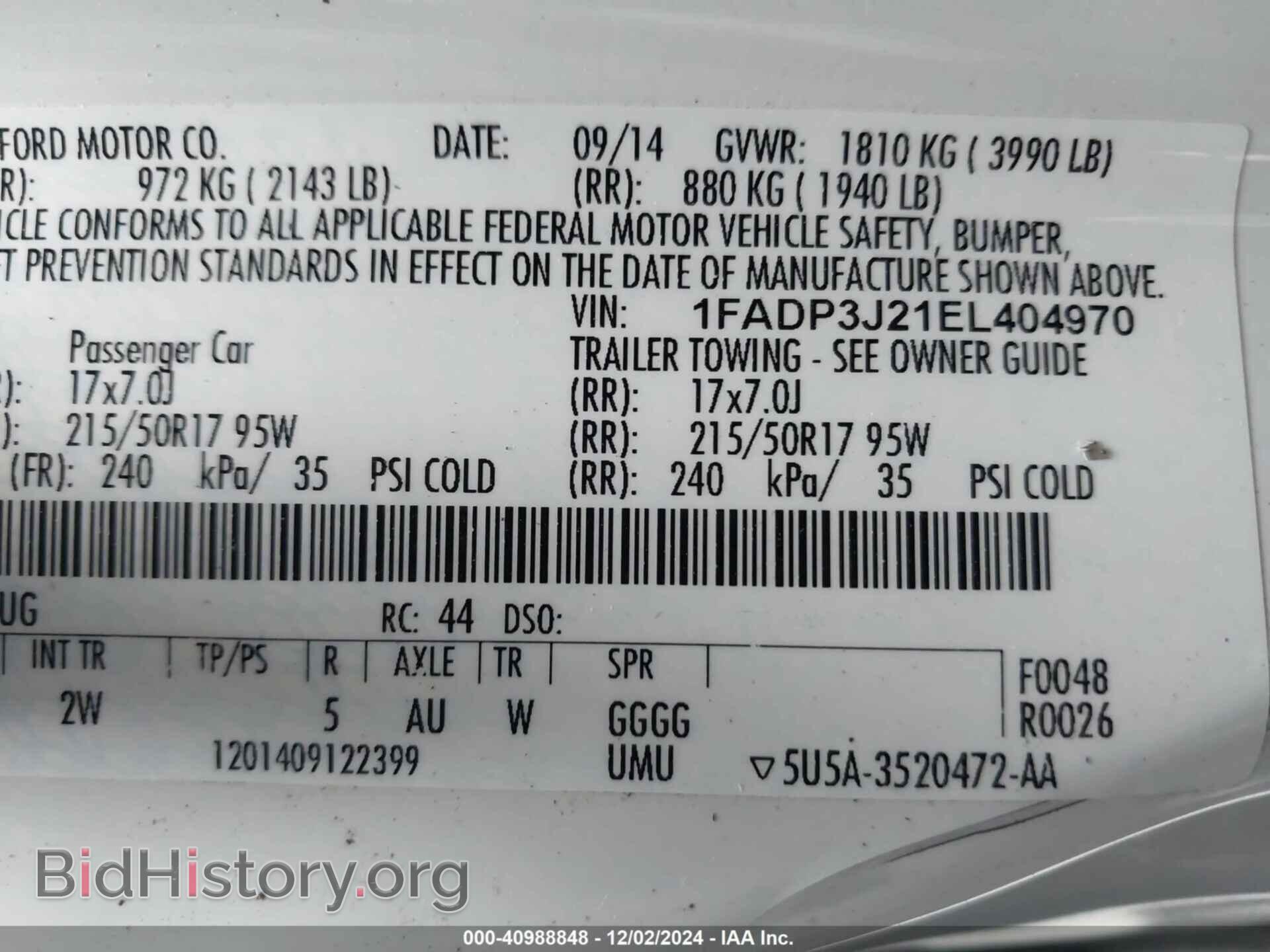2014 FORD FOCUS - VIN: 1FADP3J21EL404970 - Фото 9