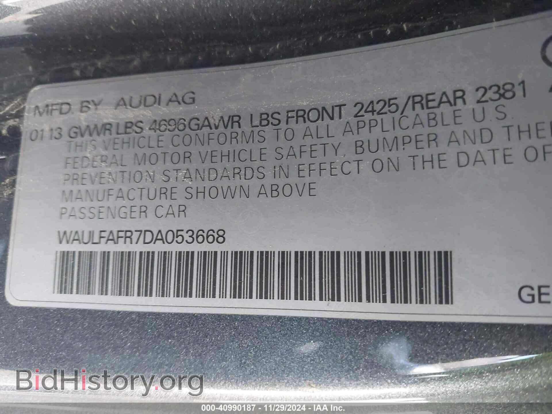 2013 AUDI A5 - VIN: WAULFAFR7DA053668 - Фото 9