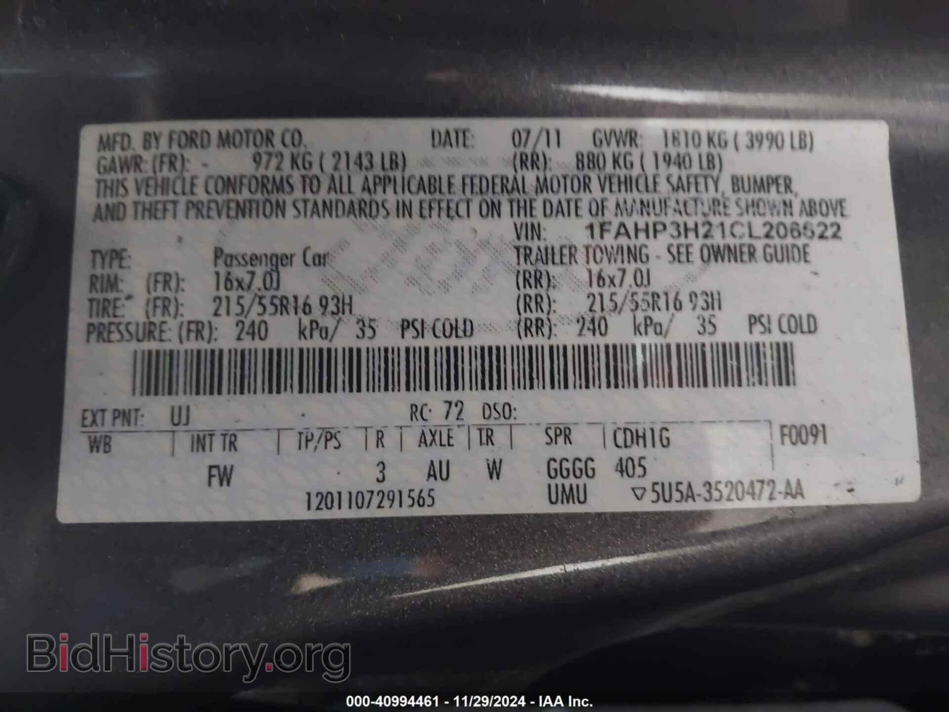 2012 FORD FOCUS - VIN: 1FAHP3H21CL206622 - Фото 9