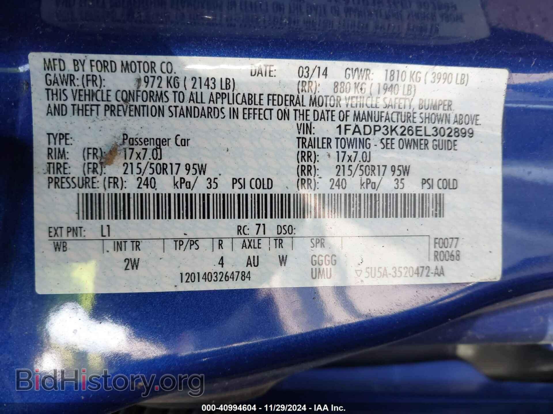 2014 FORD FOCUS - VIN: 1FADP3K26EL302899 - Фото 9