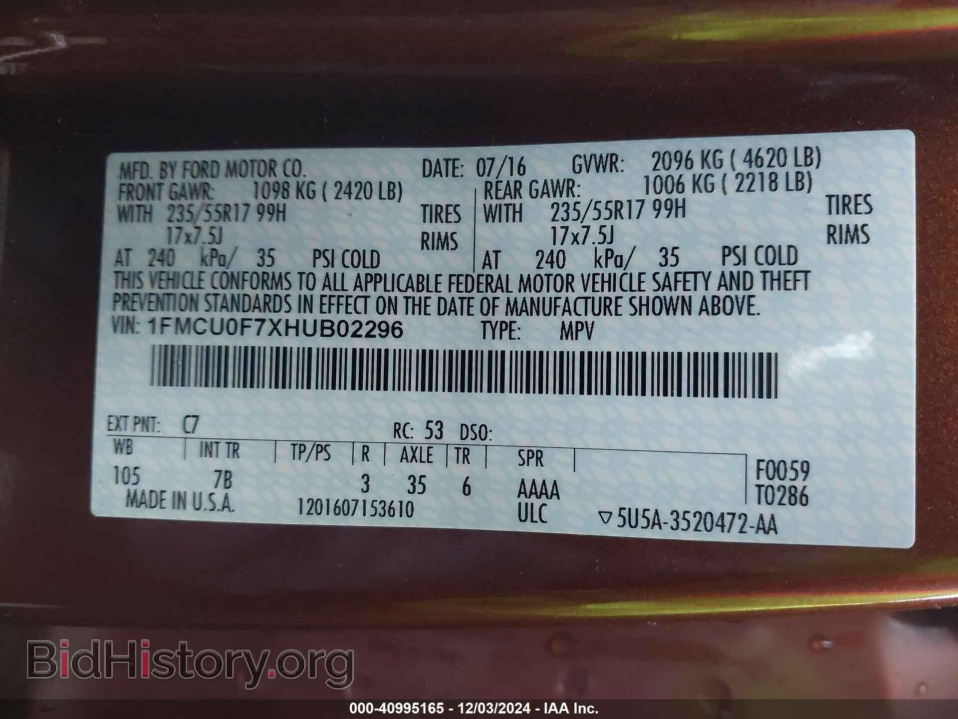 2017 FORD ESCAPE - VIN: 1FMCU0F7XHUB02296 - Photo 9