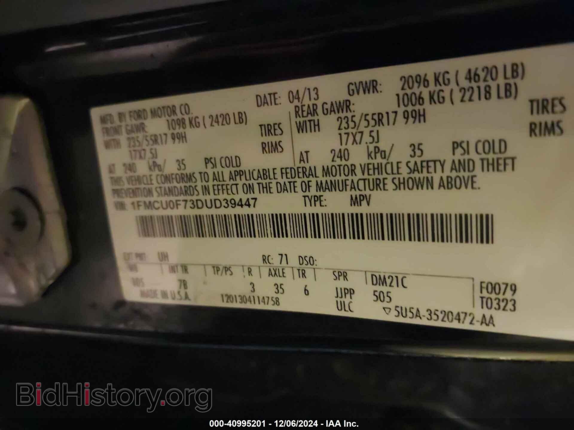2013 FORD ESCAPE - VIN: 1FMCU0F73DUD39447 - Фото 9