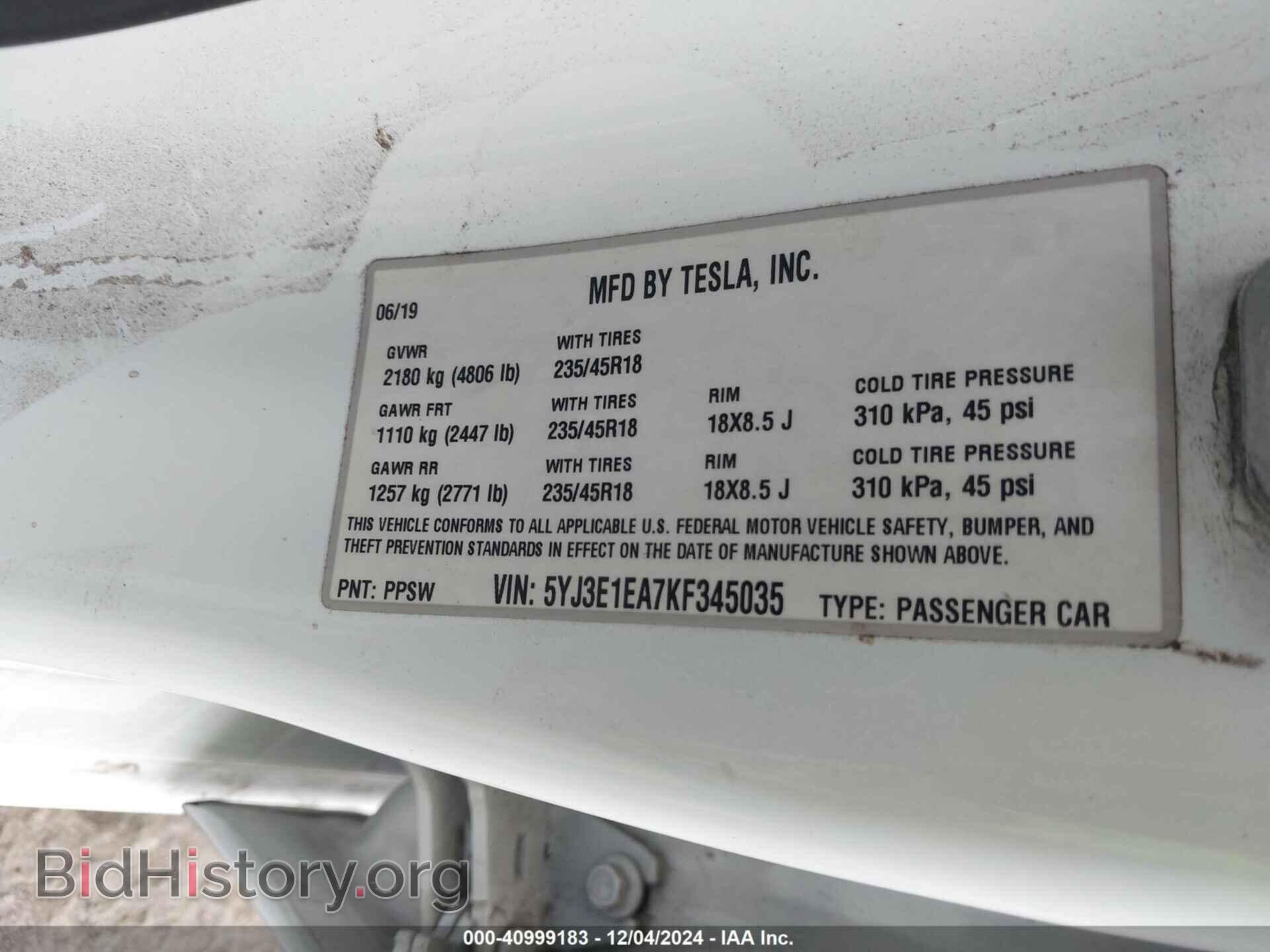 2019 TESLA MODEL 3 - VIN: 5YJ3E1EA7KF345035 - Photo 9