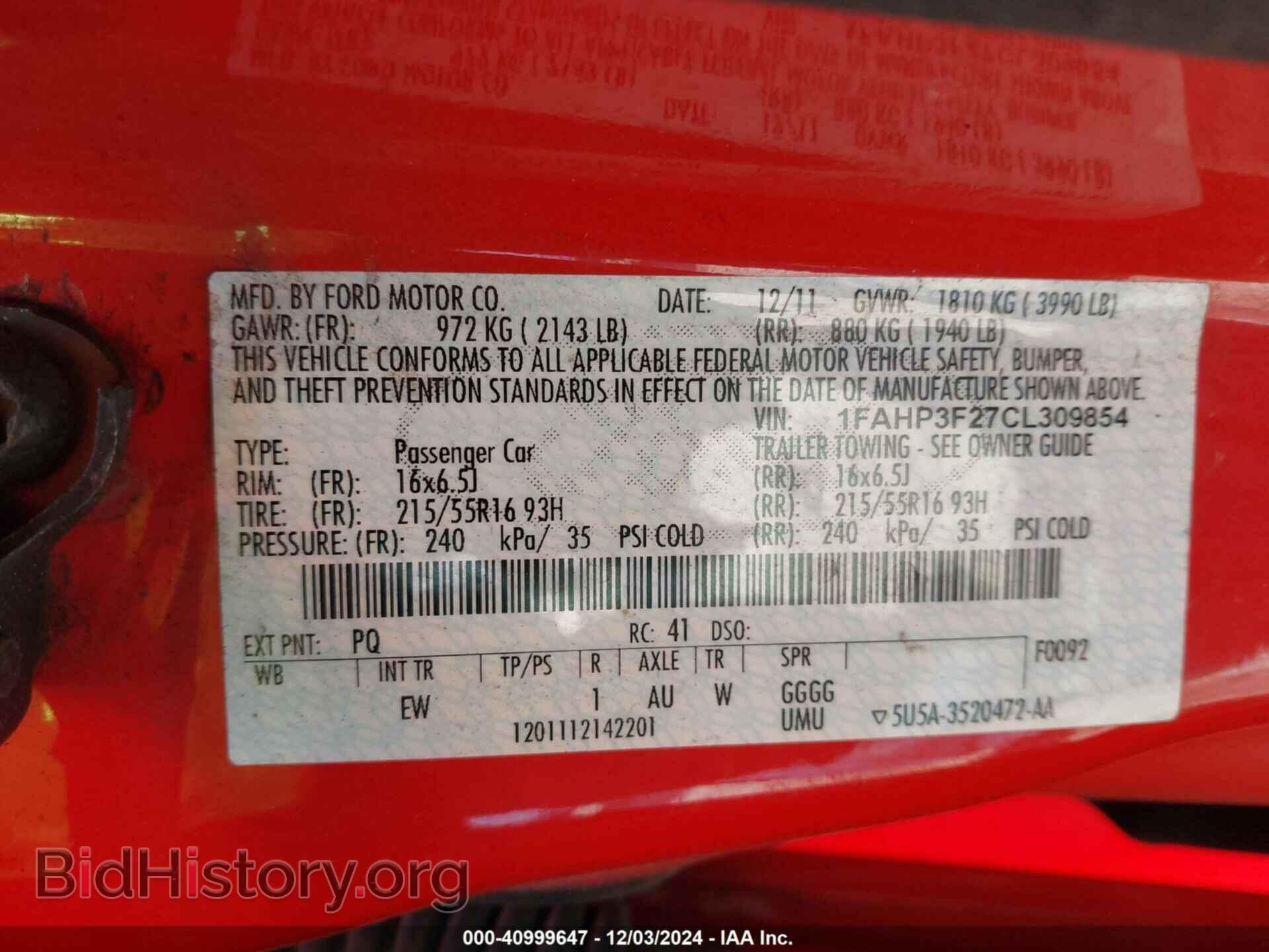 2012 FORD FOCUS - VIN: 1FAHP3F27CL309854 - Фото 9