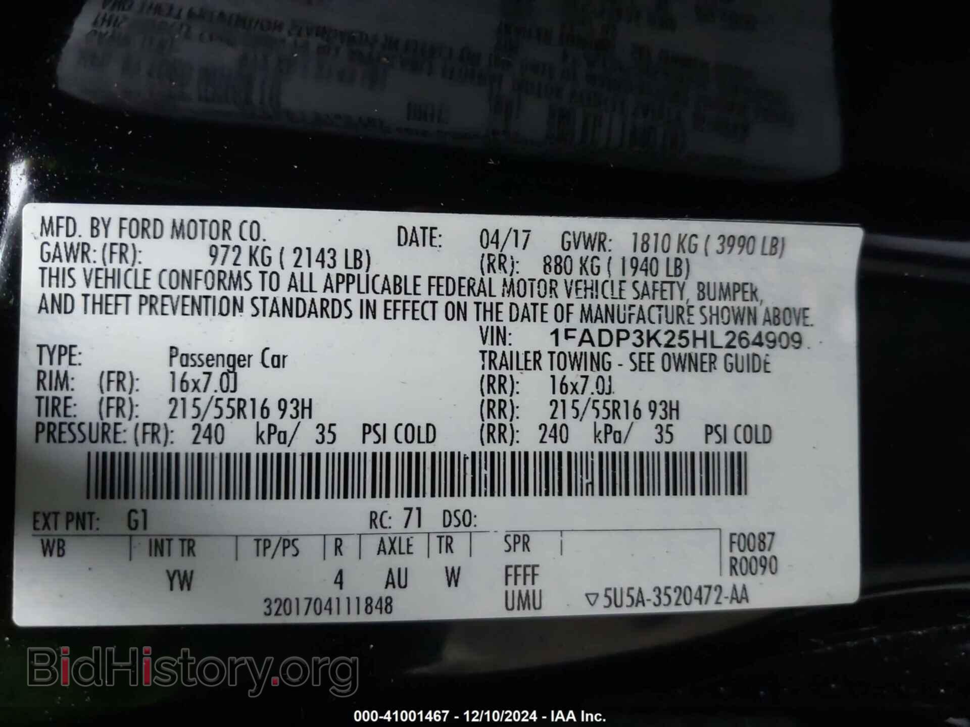 2017 FORD FOCUS - VIN: 1FADP3K25HL264909 - Фото 9