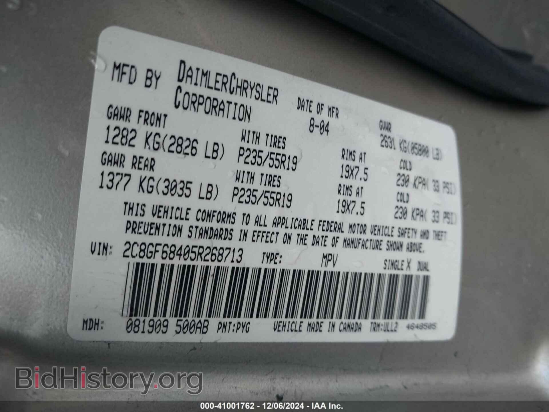 2005 CHRYSLER PACIFICA - VIN: 2C8GF68405R268713 - Photo 9