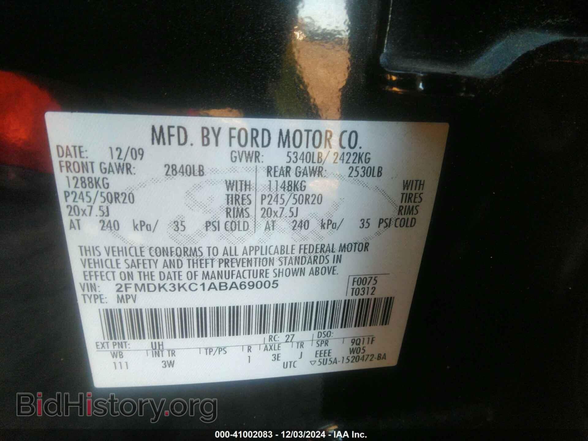 2010 FORD EDGE - VIN: 2FMDK3KC1ABA69005 - Фото 9
