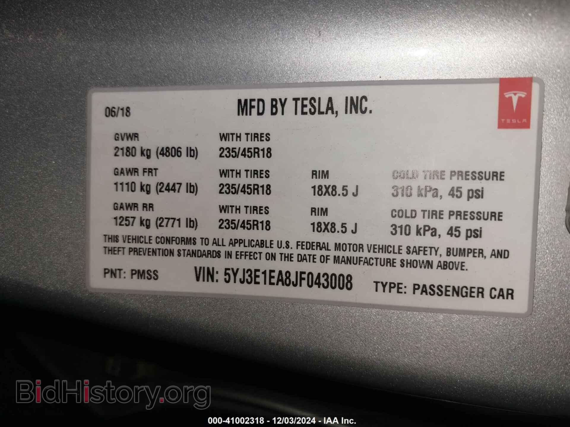2018 TESLA MODEL 3 - VIN: 5YJ3E1EA8JF043008 - Photo 9